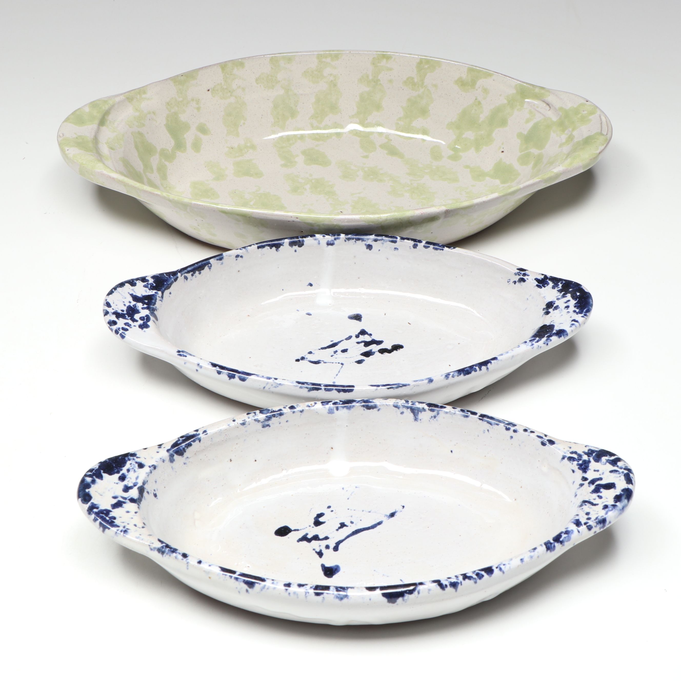 Artist Signed Speckle Ceramic Oval Dishes