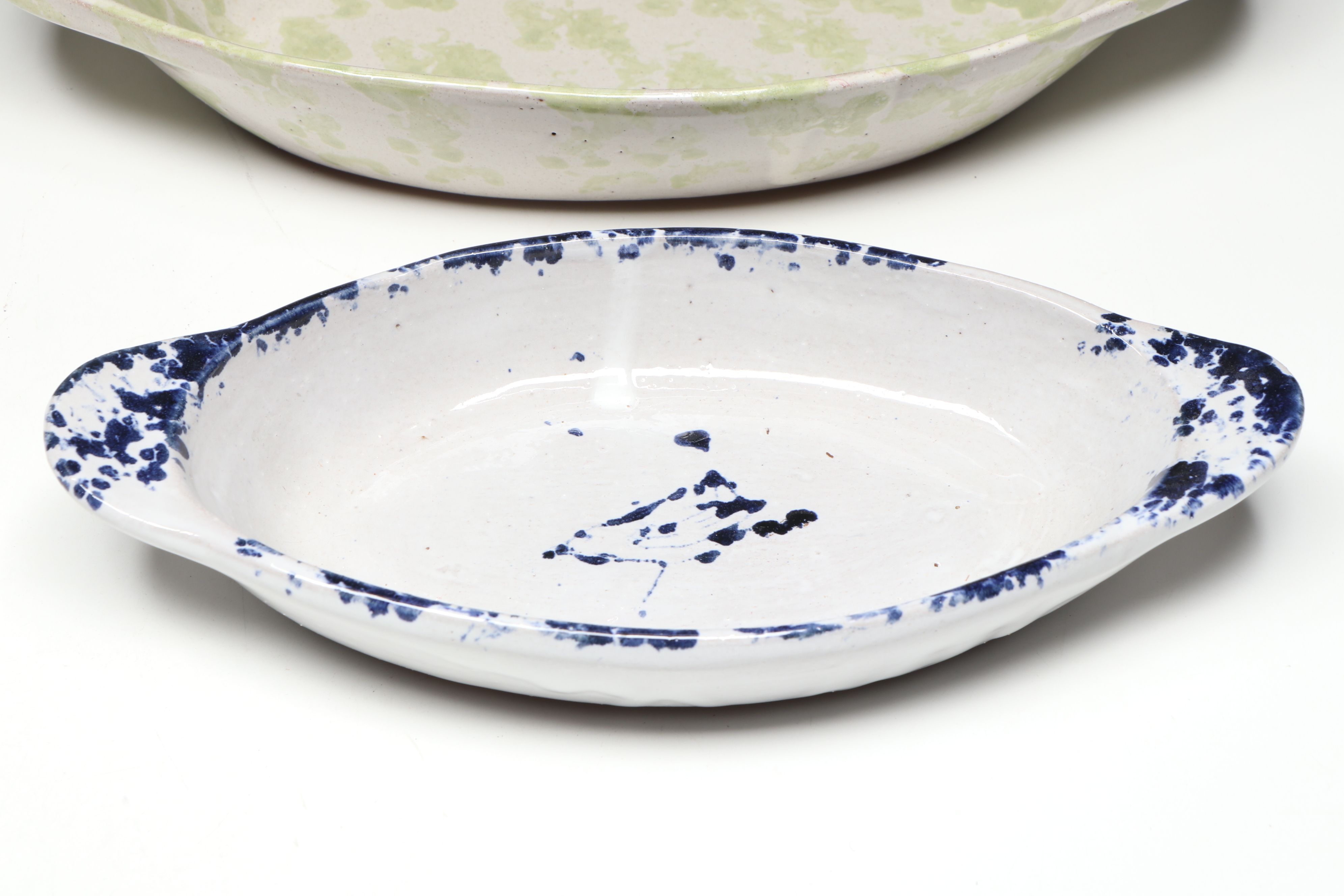 Artist Signed Speckle Ceramic Oval Dishes