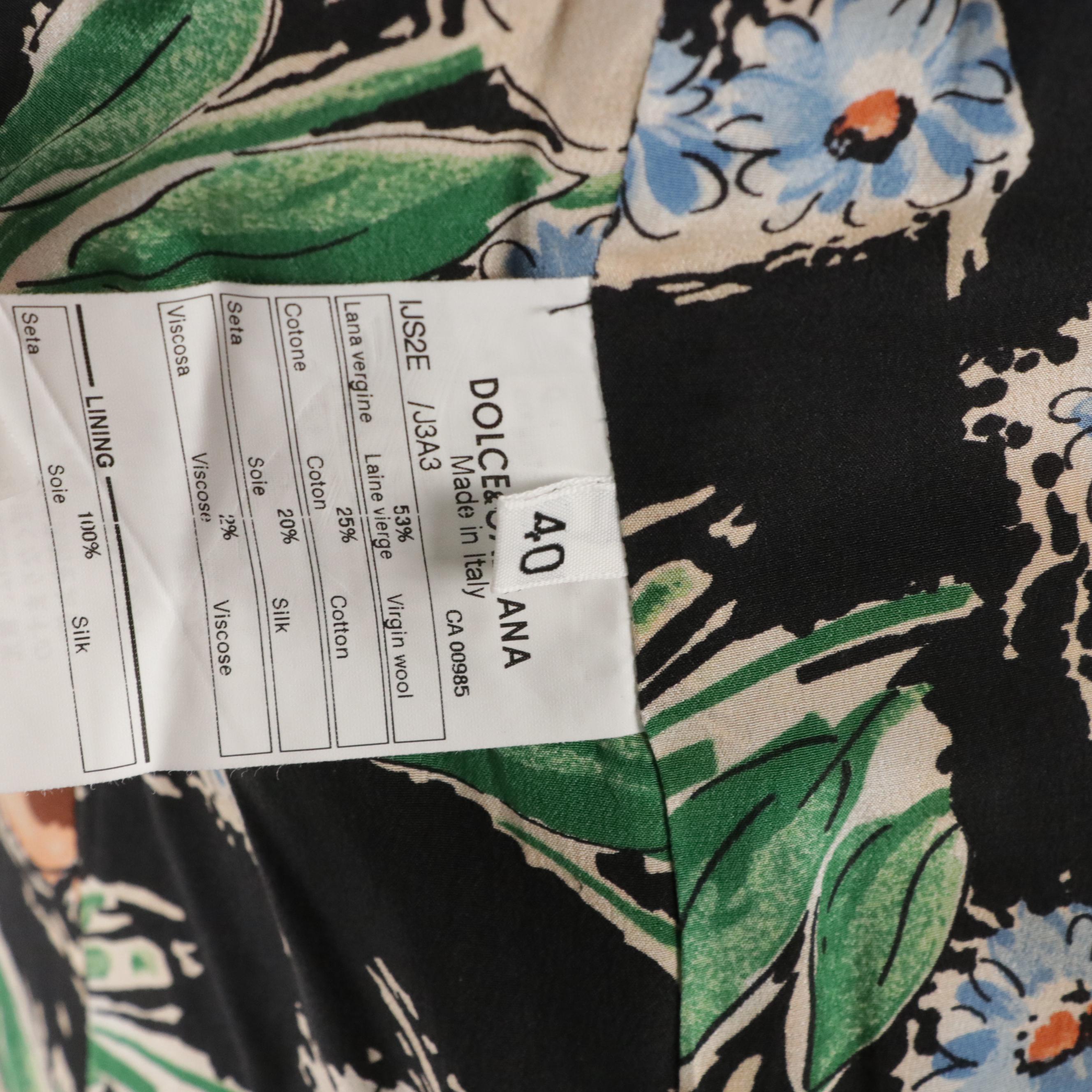 Dolce & Gabbana Wool Tweed and Floral Silk Blend Ruffled Trim Jacket