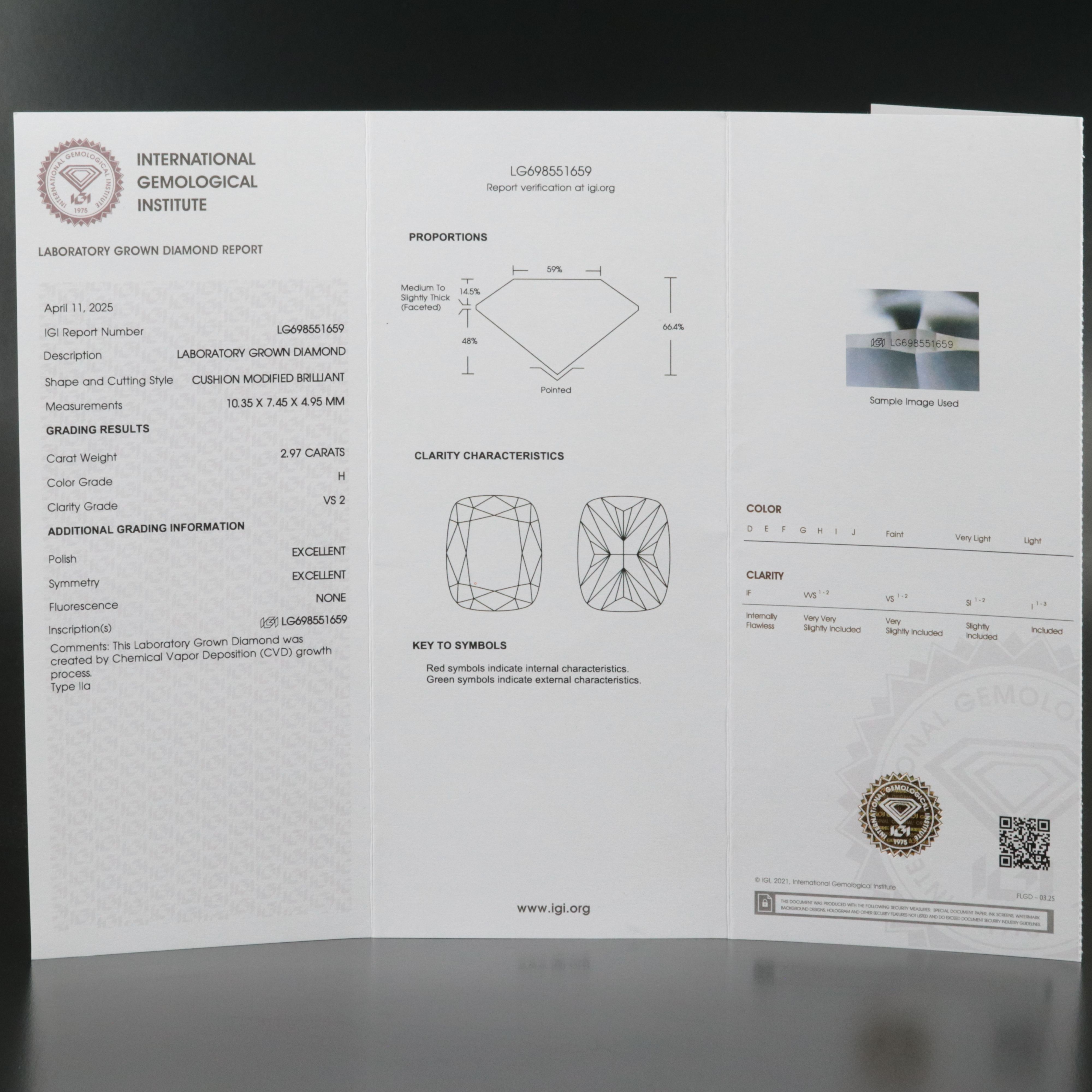 Loose 2.97 CT Lab Grown Diamond with IGI Report
