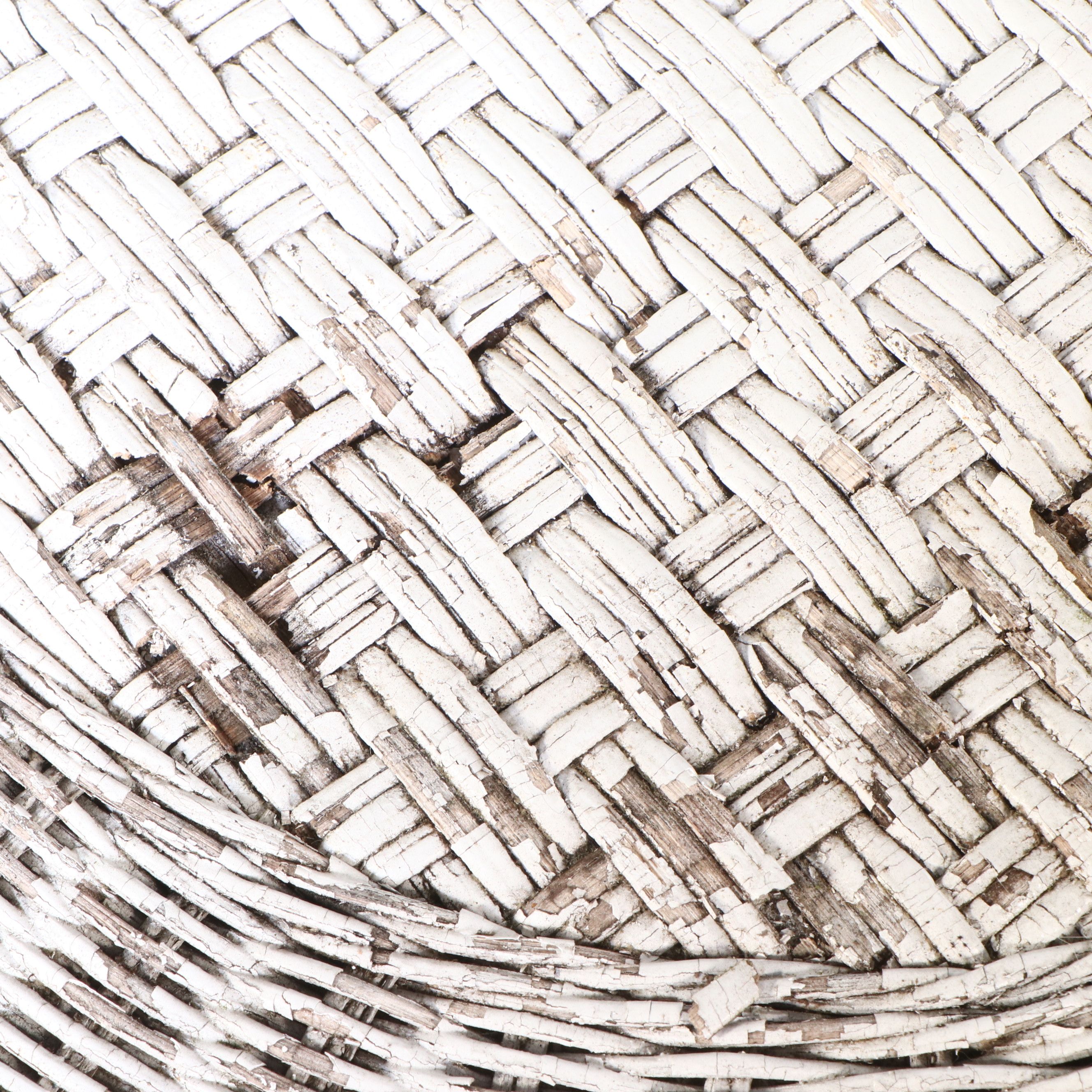 Pair of White-Painted Wicker Rattan Rocking Chairs with Ottoman and Accent Table