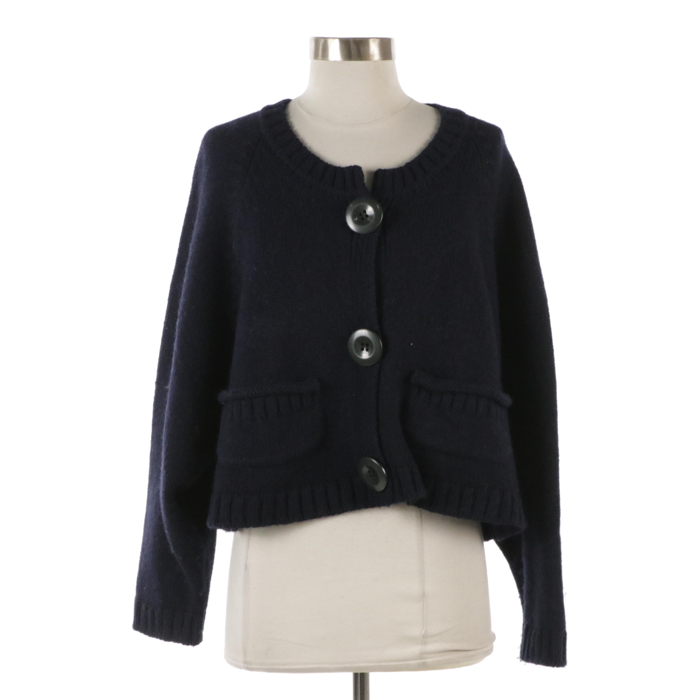 Chloé Navy Blue Knit Cropped Cardigan Sweater