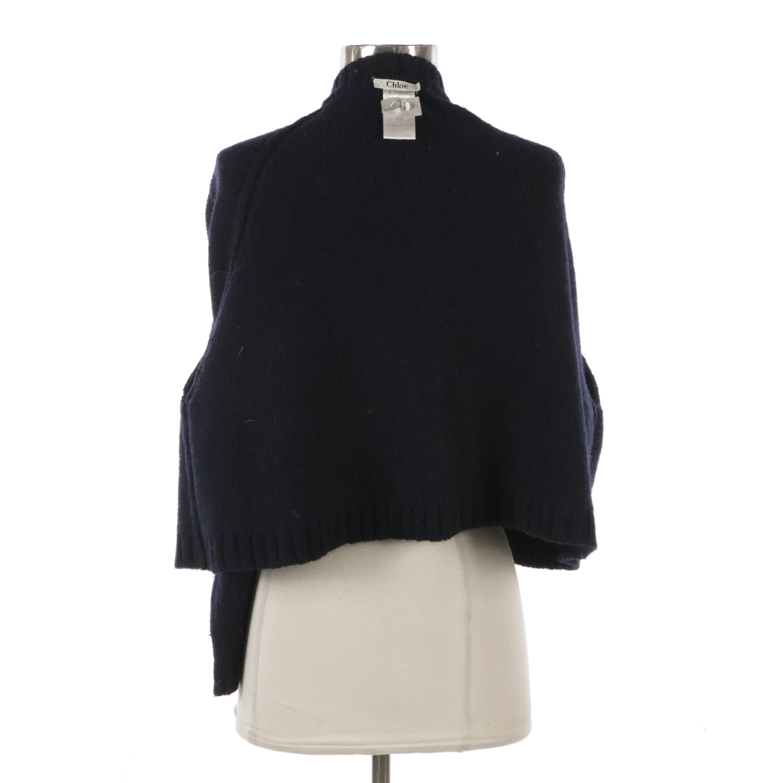 Chloé Navy Blue Knit Cropped Cardigan Sweater