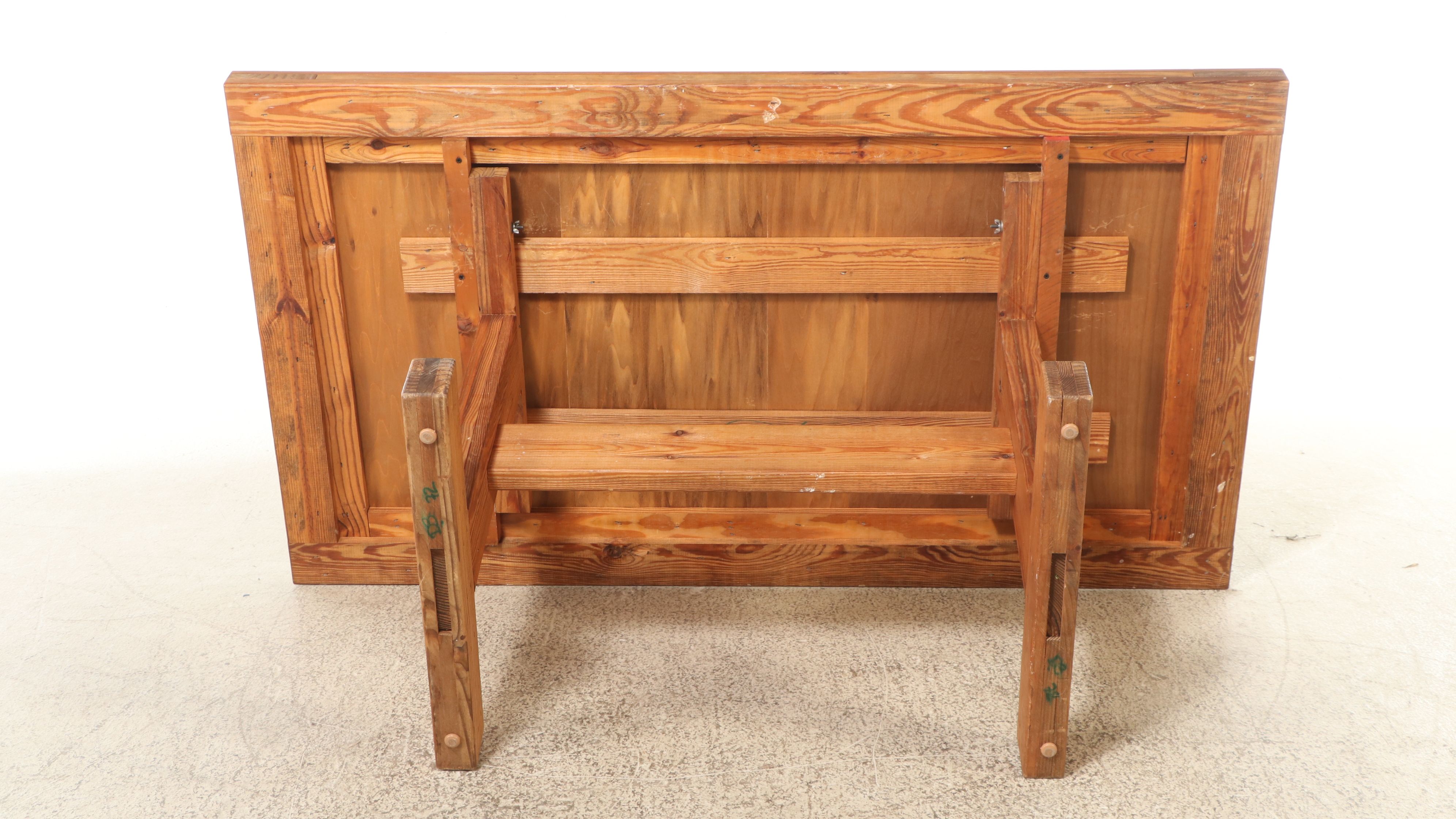 This End Up Pine Dining Table with Bench Seat and Four Armchairs