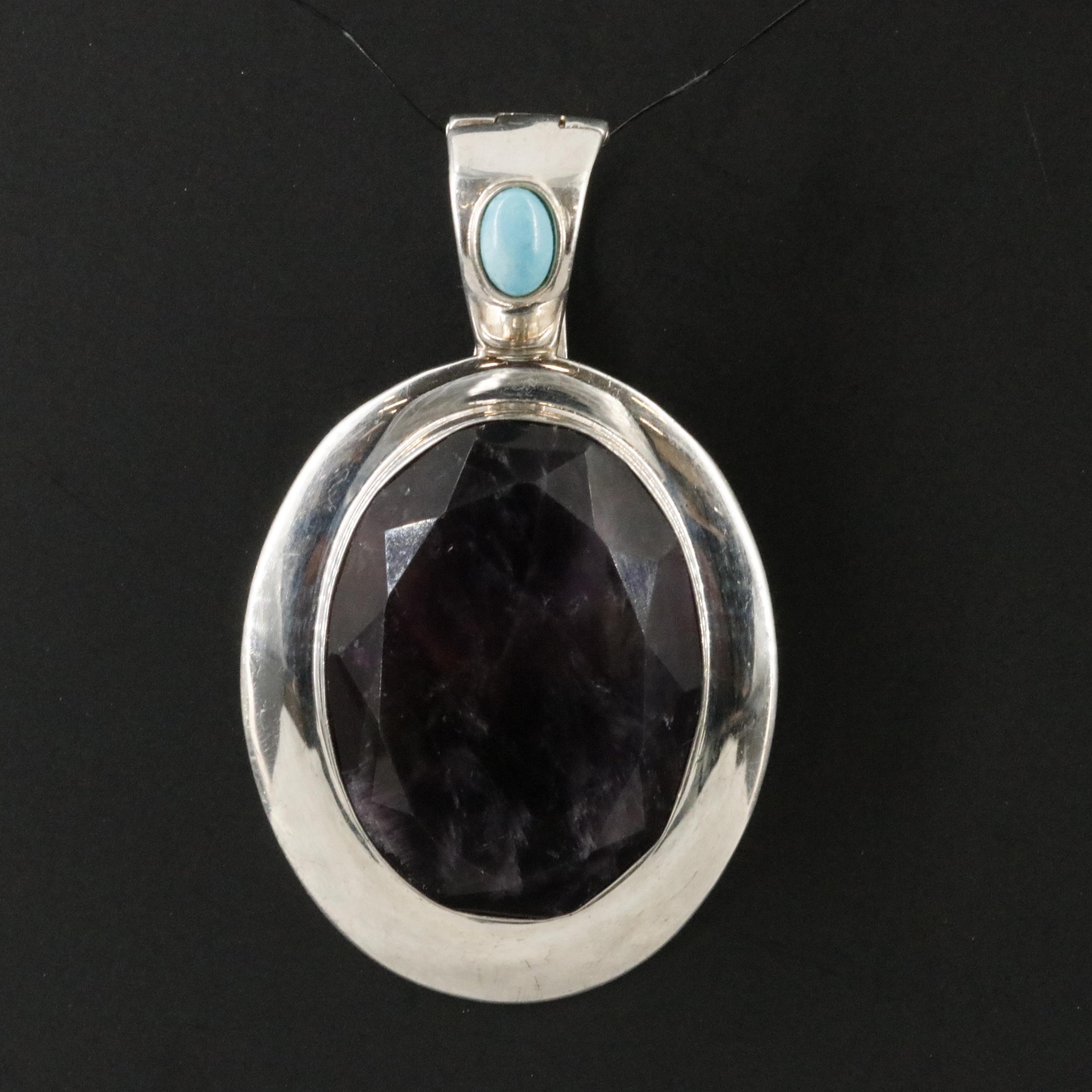 Desert Rose Trading Sterling Amethyst and Turquoise Enhancer Pendant