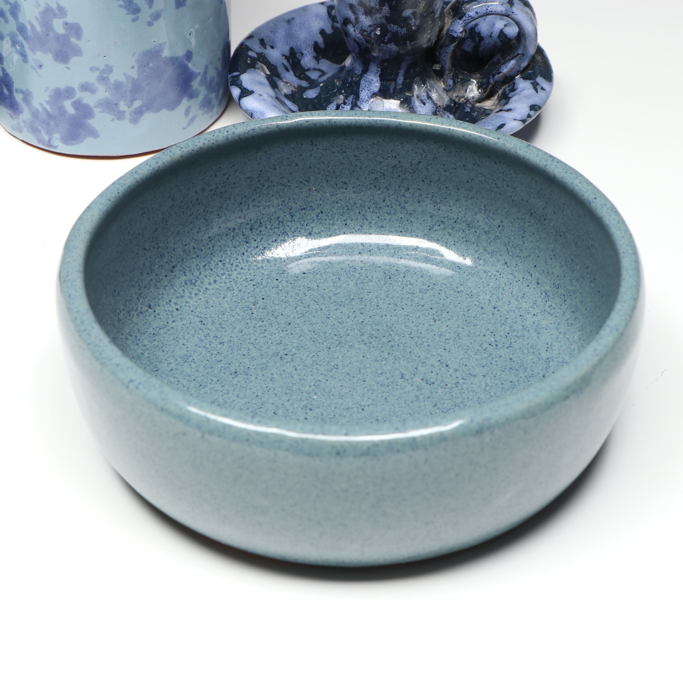 Bybee Pottery Chambersticks, with Bowls, and Vase