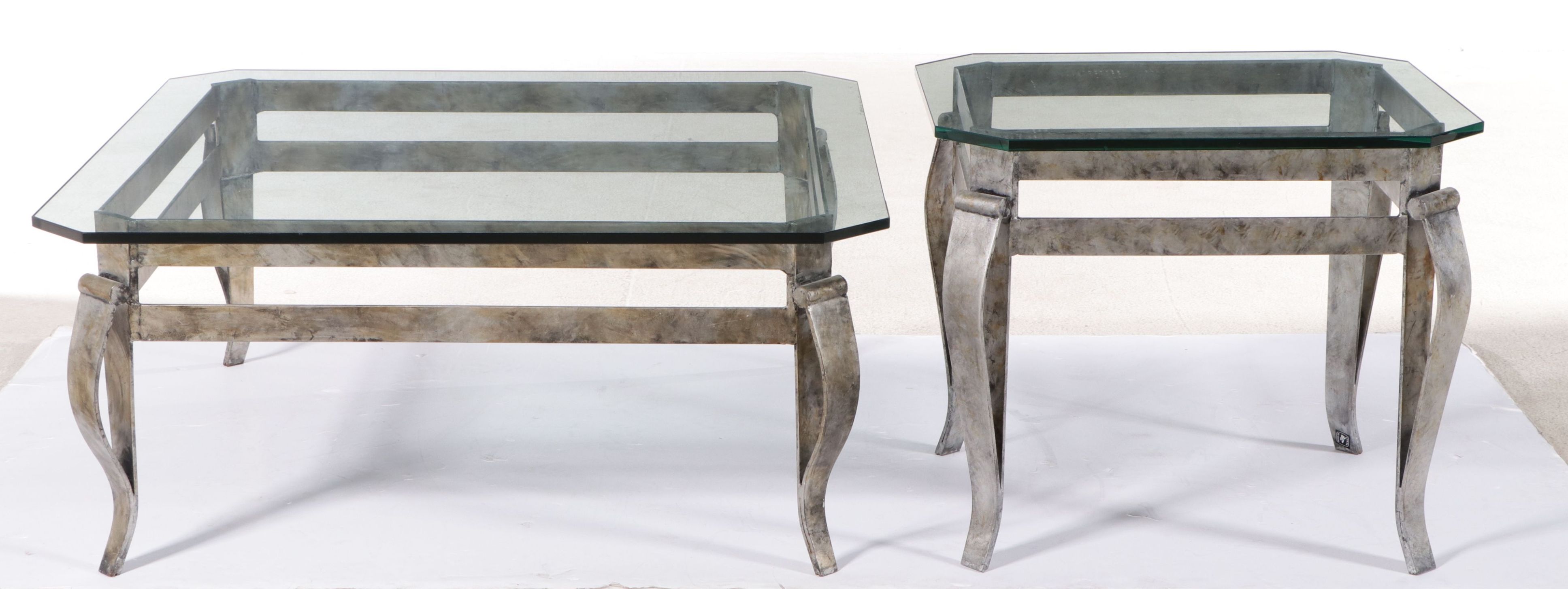 Contemporary Queen Anne Style Steel Coffee Table and End Table