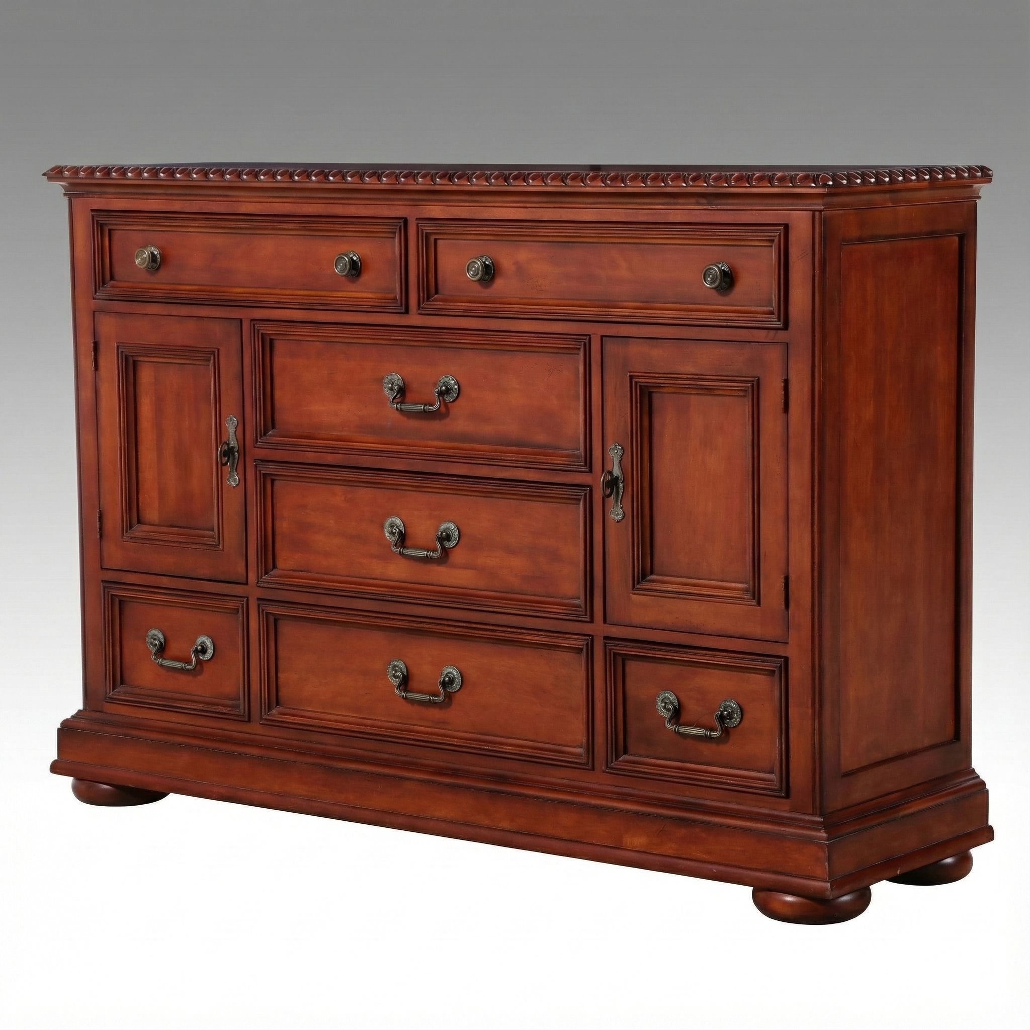 Hickory White English Style Cherry Finish Footed Chest of Drawers