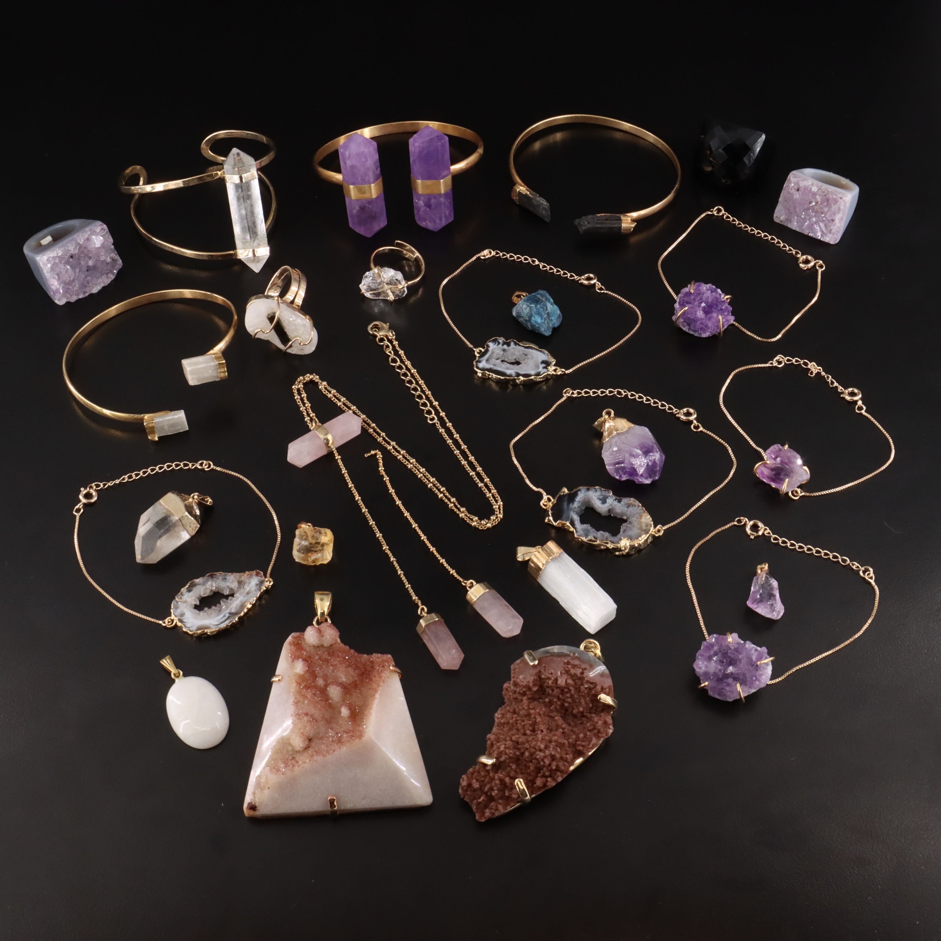 Gemstone Jewelry Collection Including Rock Crystal, Druzy and Amethyst