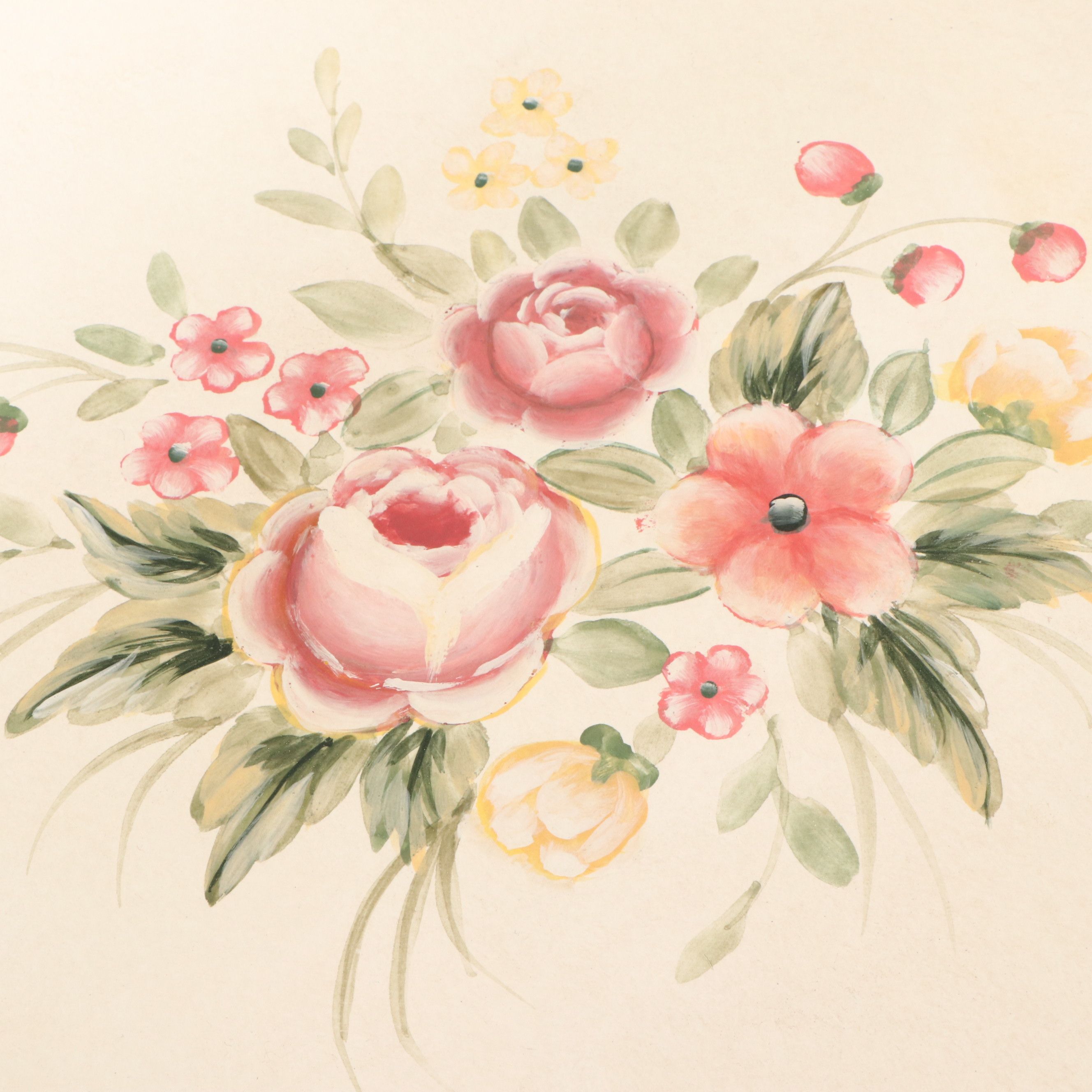 Victorian Style Paint Decorated Two-Tier Side Table and Wooden Trunk