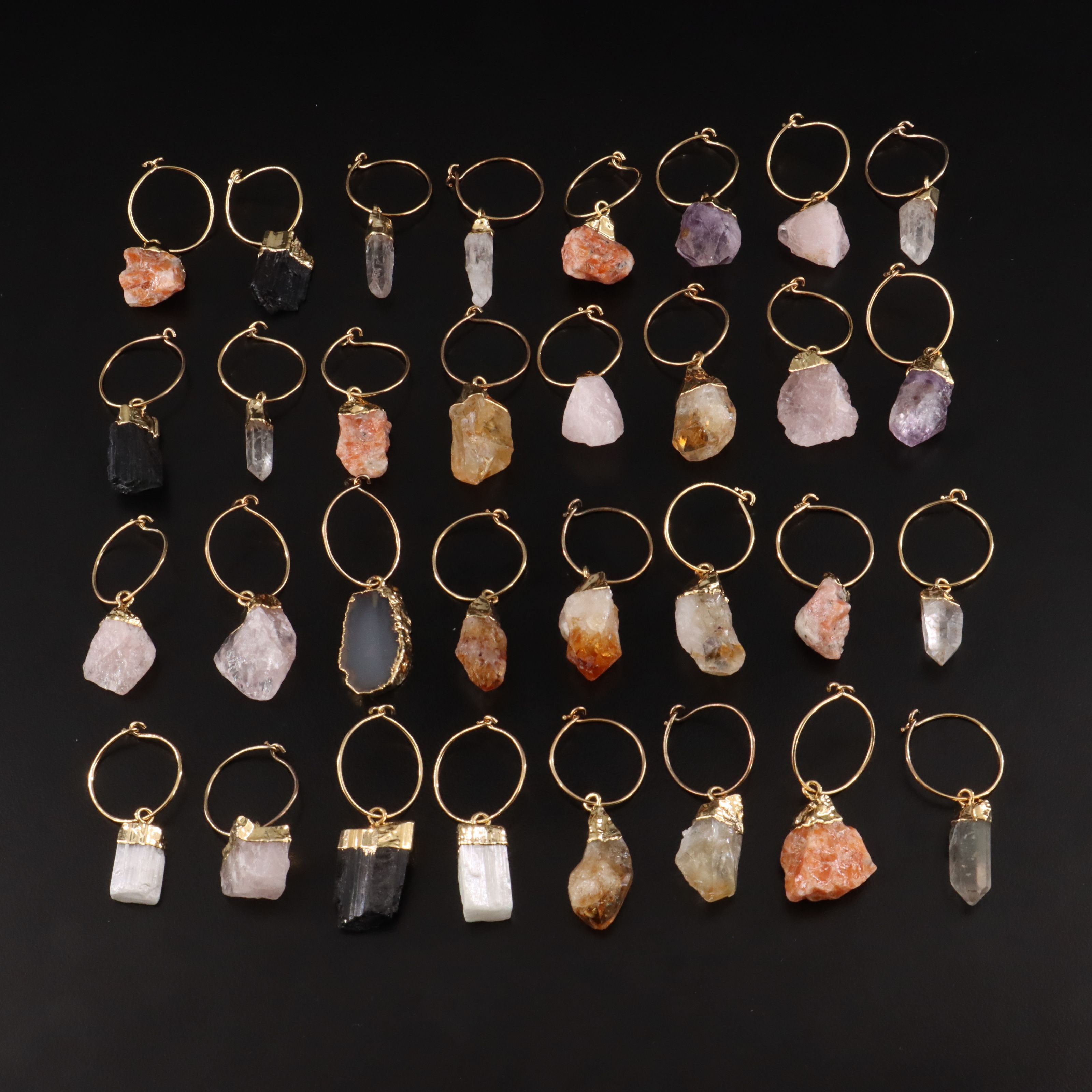 Gemstone Wine Glass Markers Featuring Citrine, Rose Quartz and Amethyst