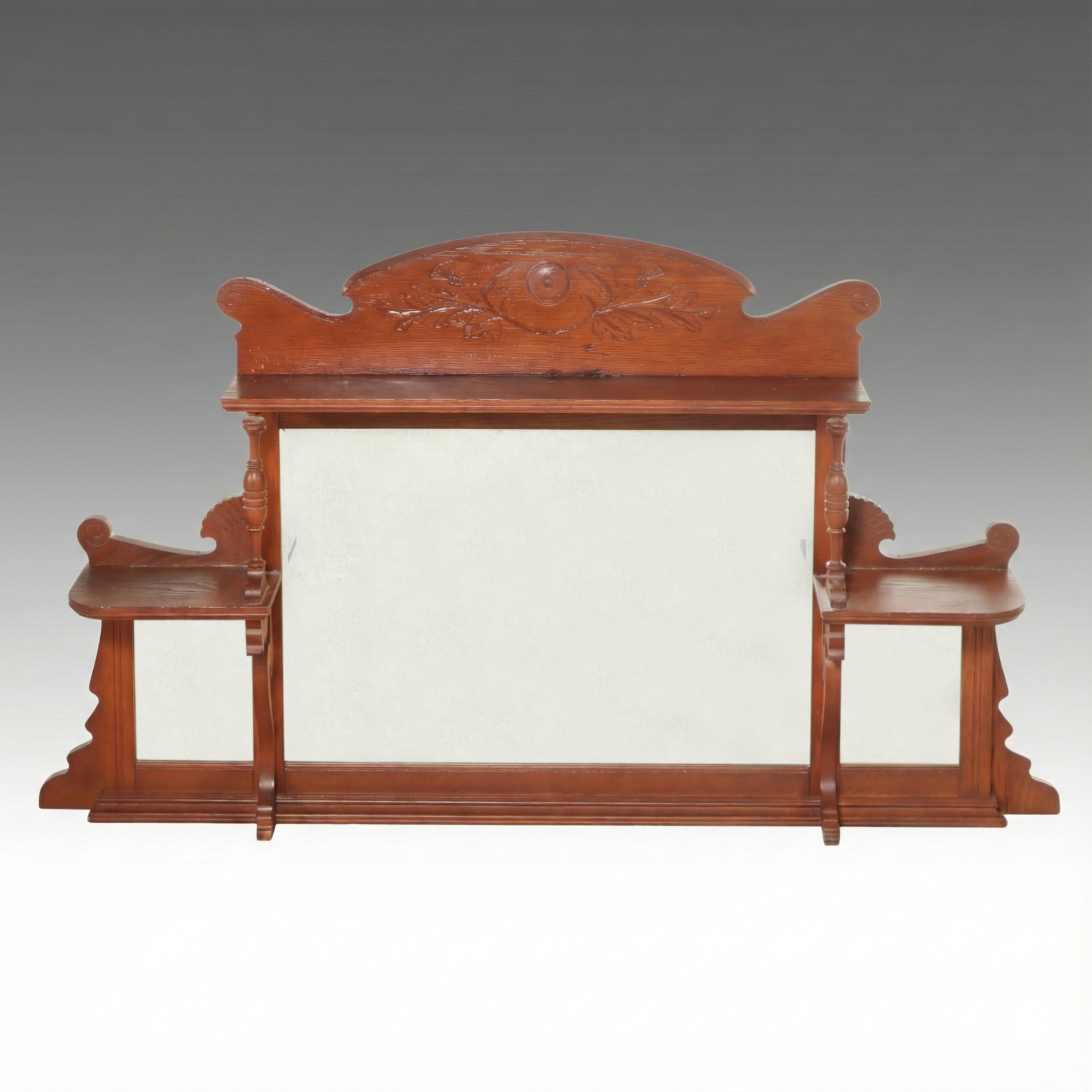 Late Art Nouveau Style Incised Walnut Mirrored Back Wall Shelf, Early 20th C.