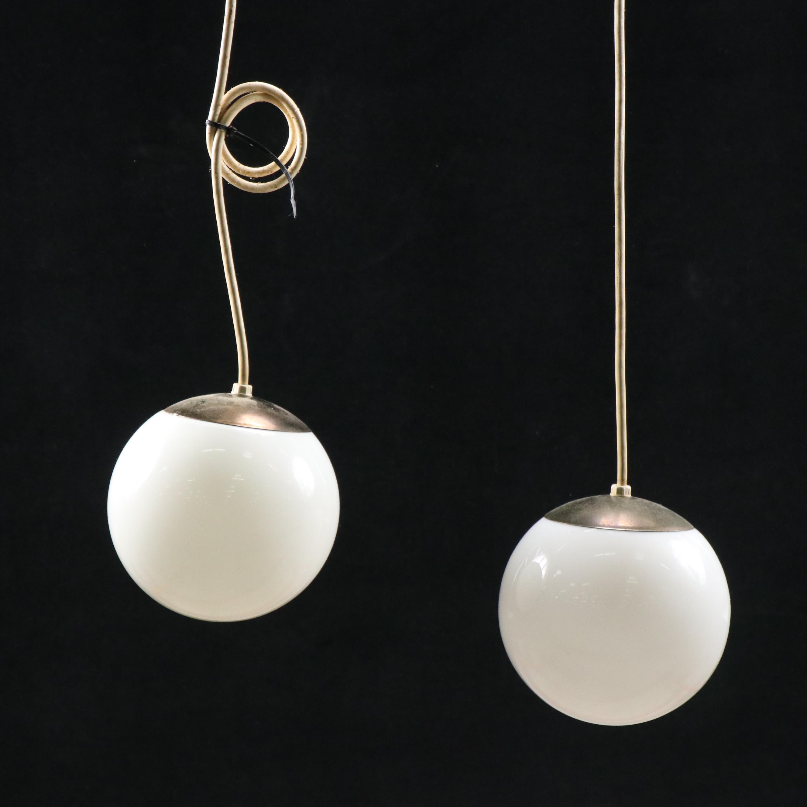 John C. Virden Co. MCM Milk Glass Globe Pendants, 1960s