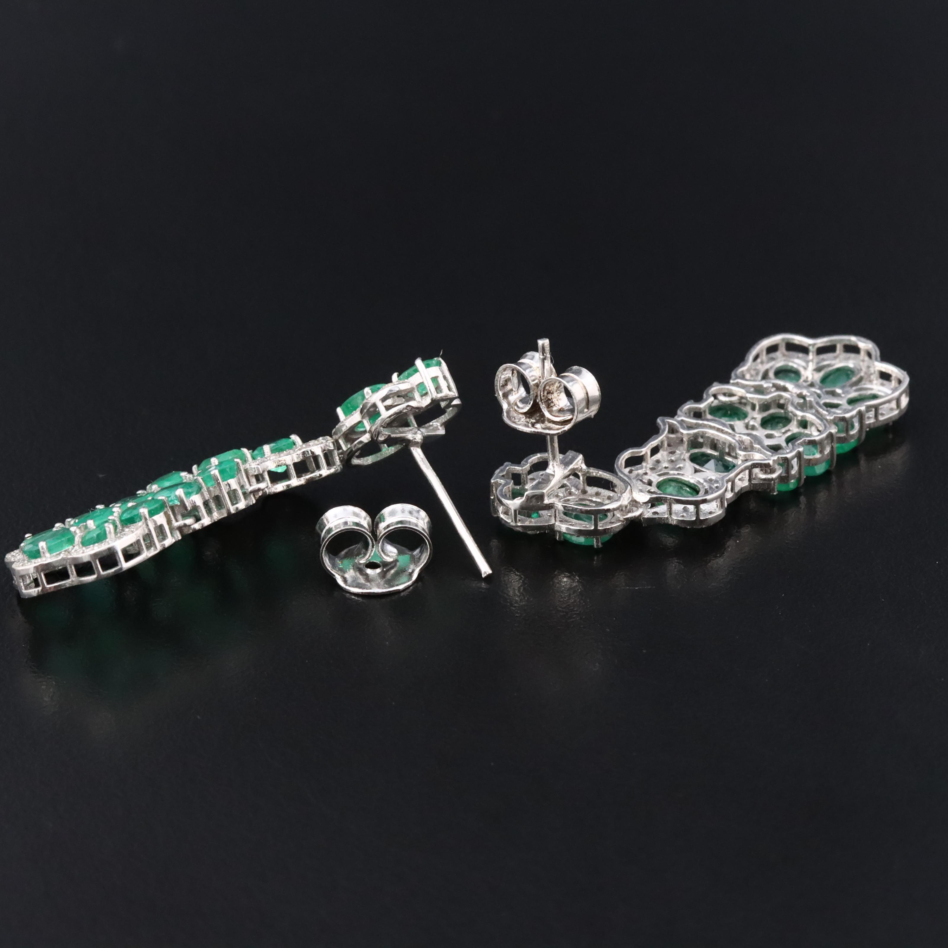 Sterling Emerald and Diamond Drop Earrings