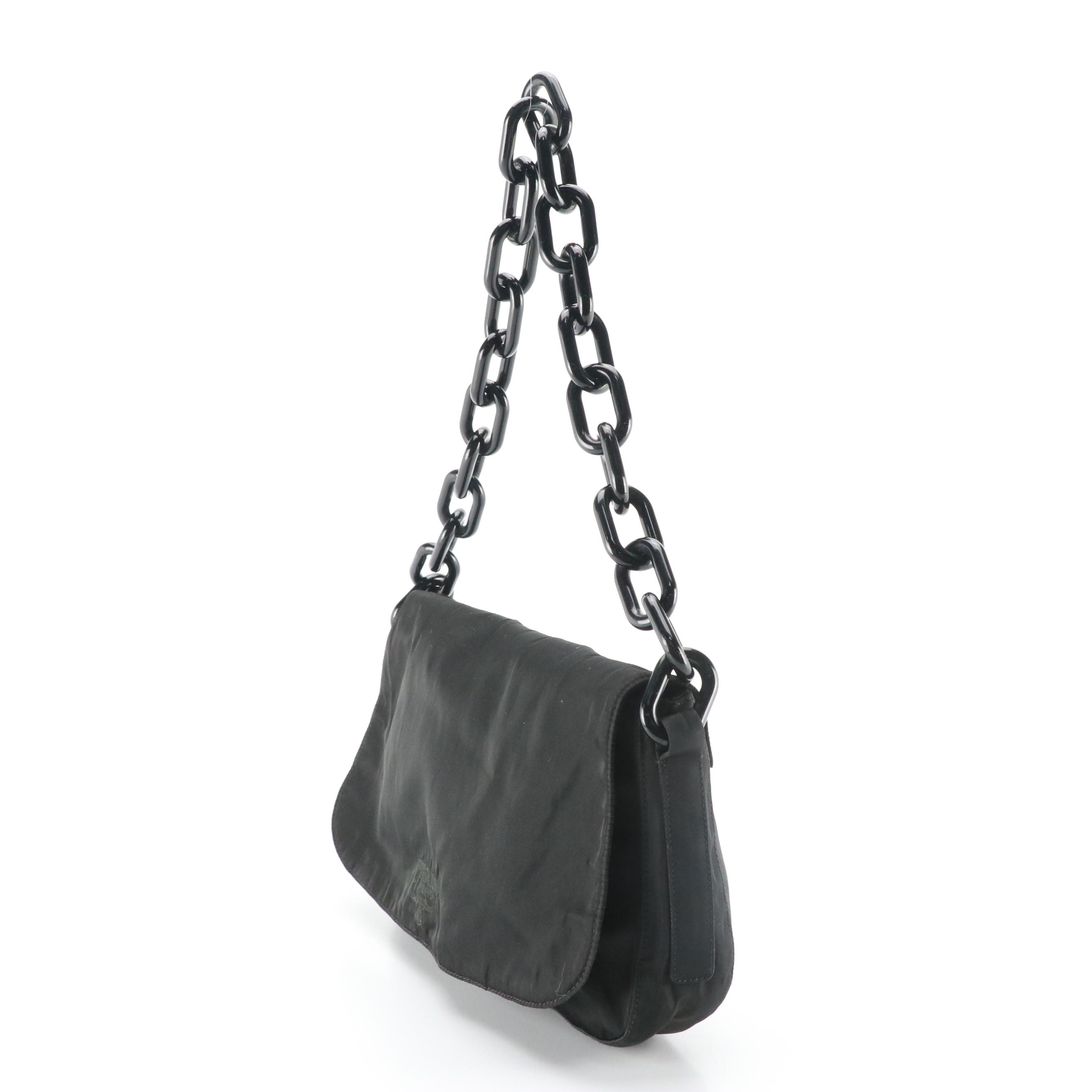 Prada Black Chain Swing Shoulder Bag in Black Tessuto Nylon