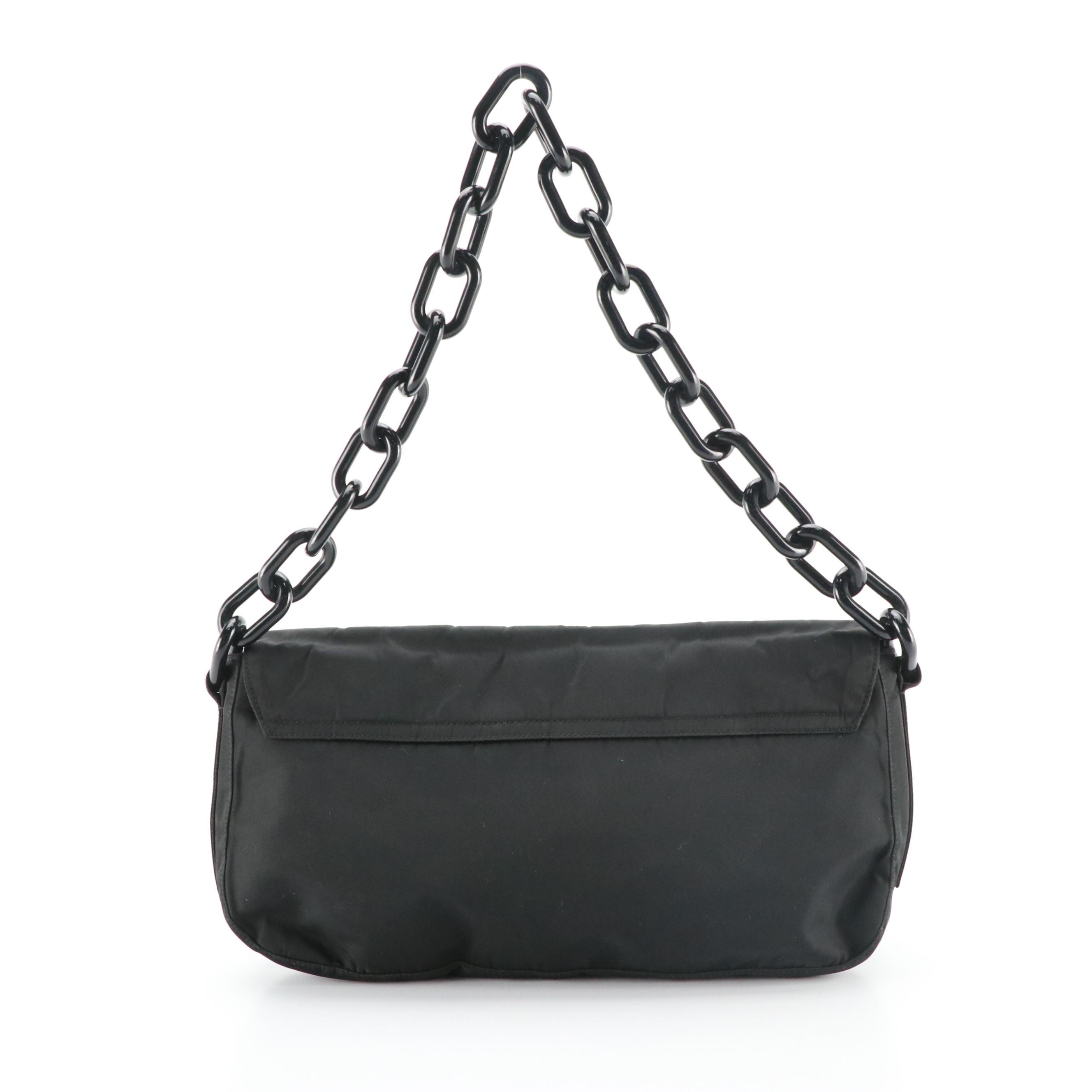 Prada Black Chain Swing Shoulder Bag in Black Tessuto Nylon