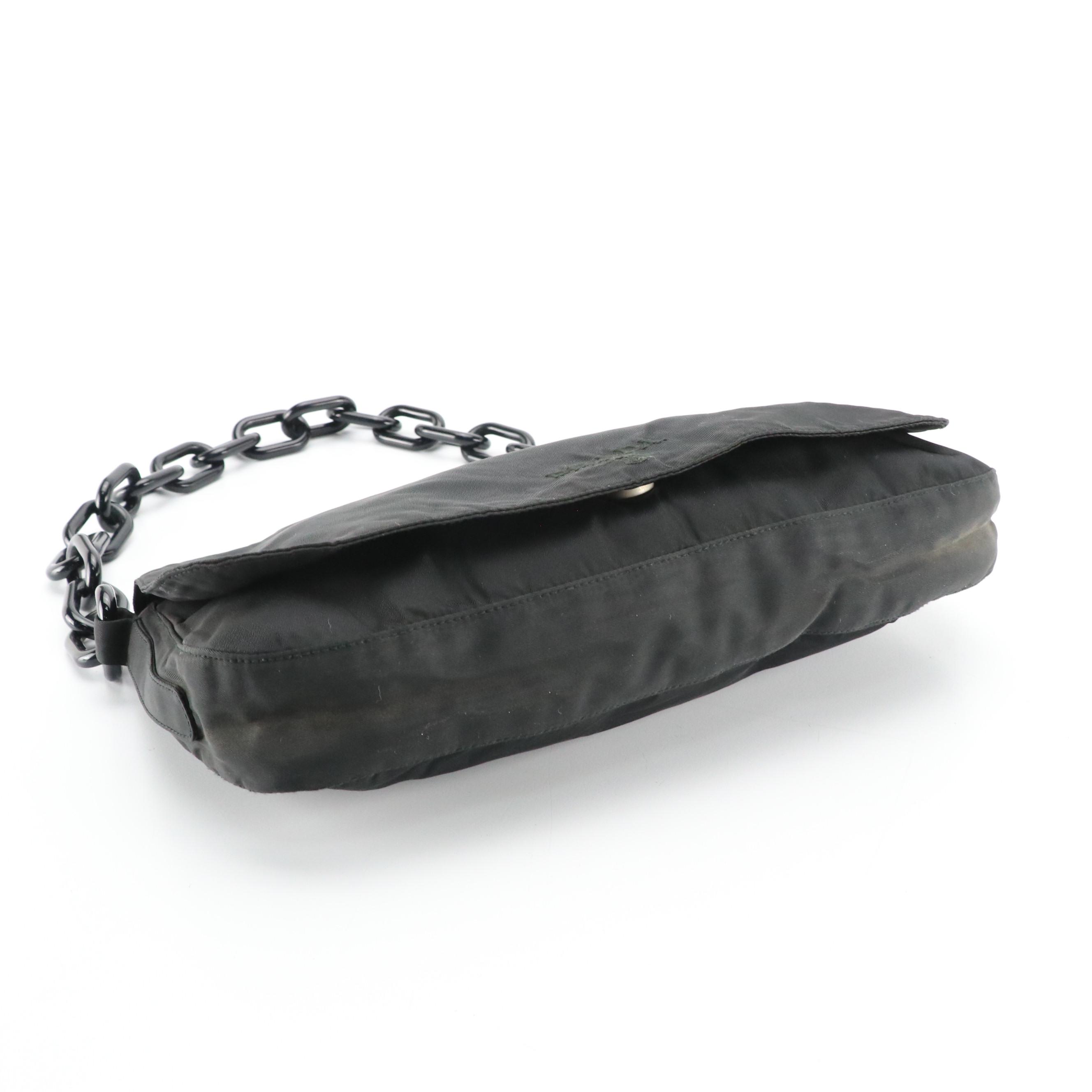 Prada Black Chain Swing Shoulder Bag in Black Tessuto Nylon