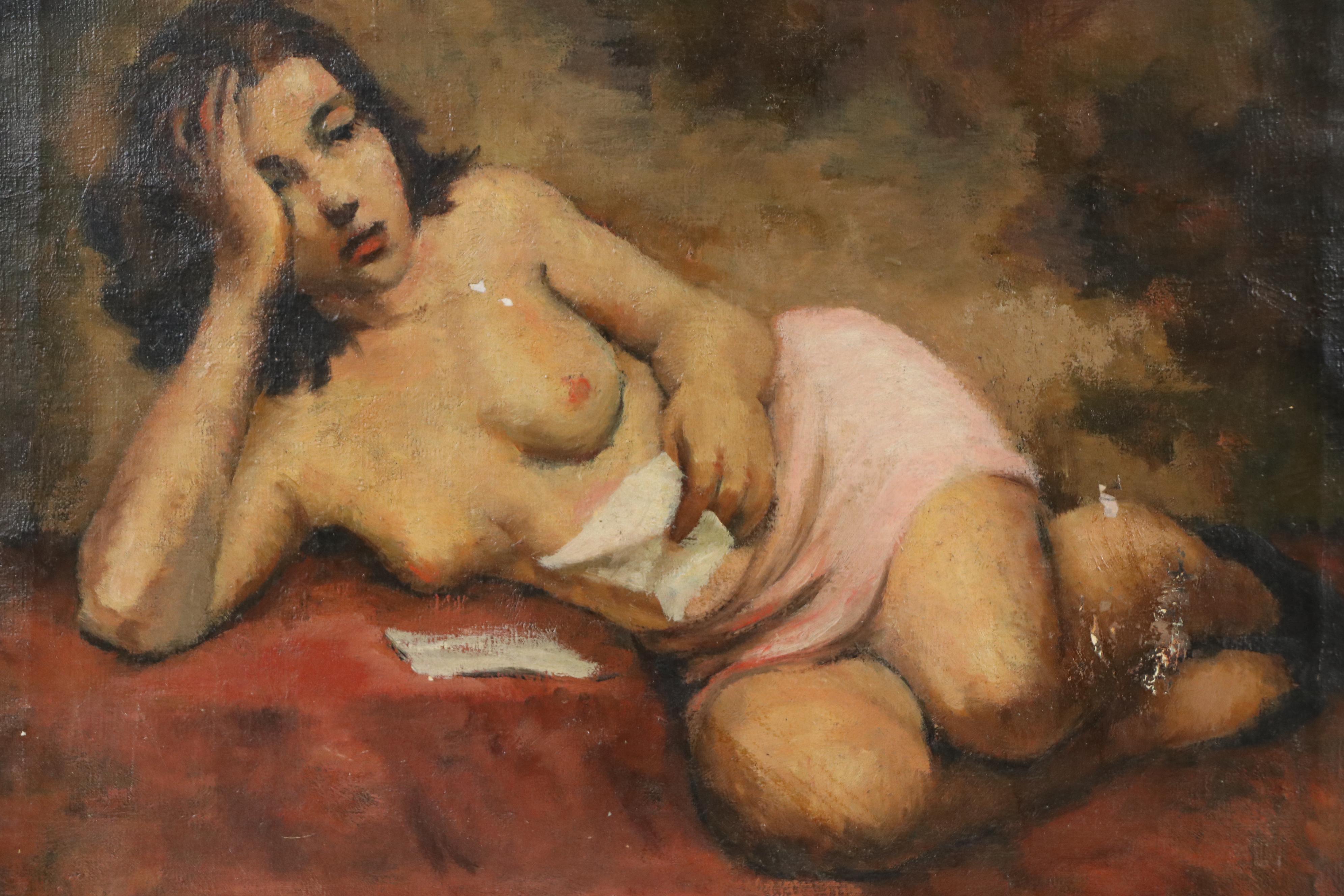 Harvey Shepard Oil Painting Nude Female Portrait, Circa 1945