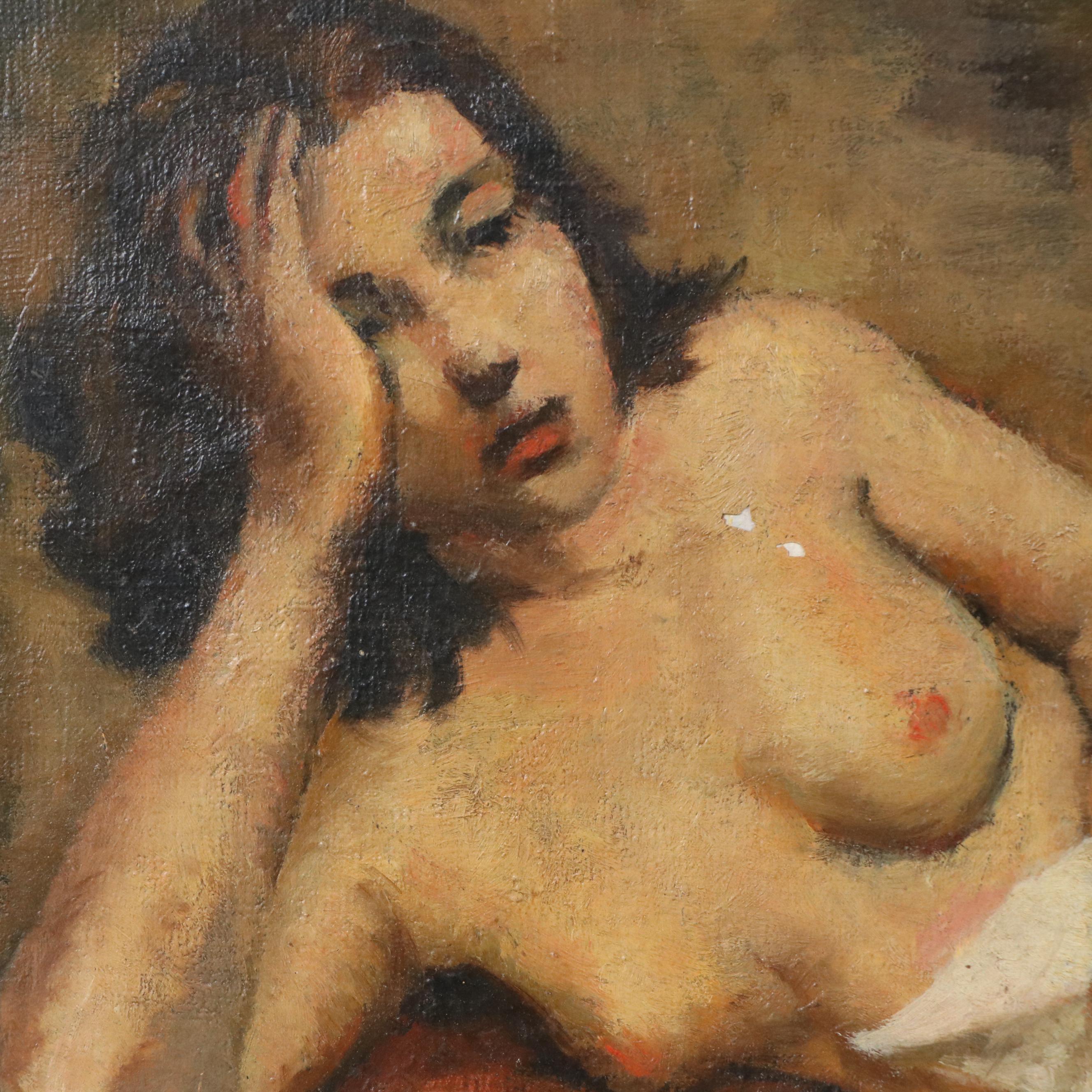 Harvey Shepard Oil Painting Nude Female Portrait, Circa 1945