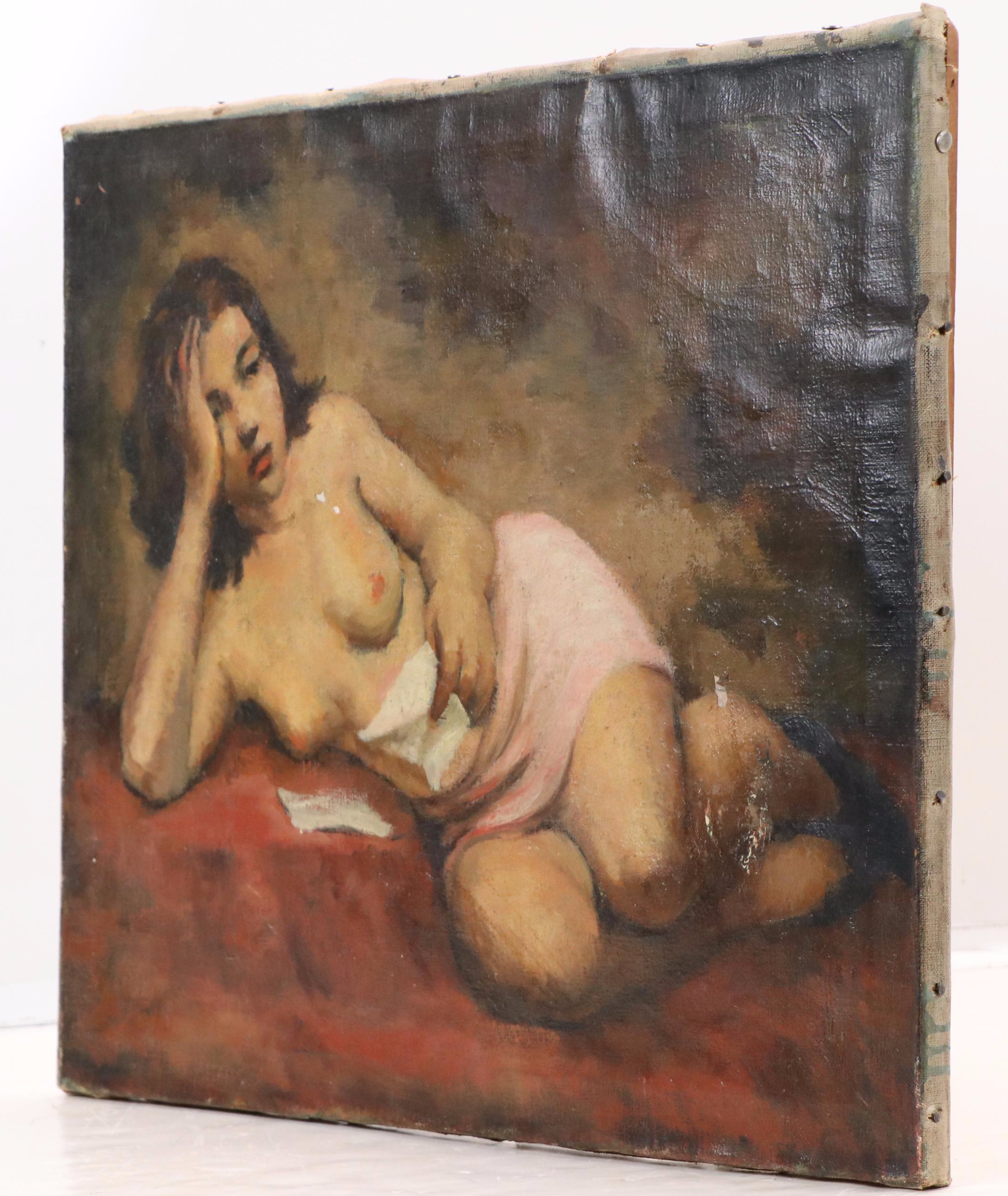 Harvey Shepard Oil Painting Nude Female Portrait, Circa 1945