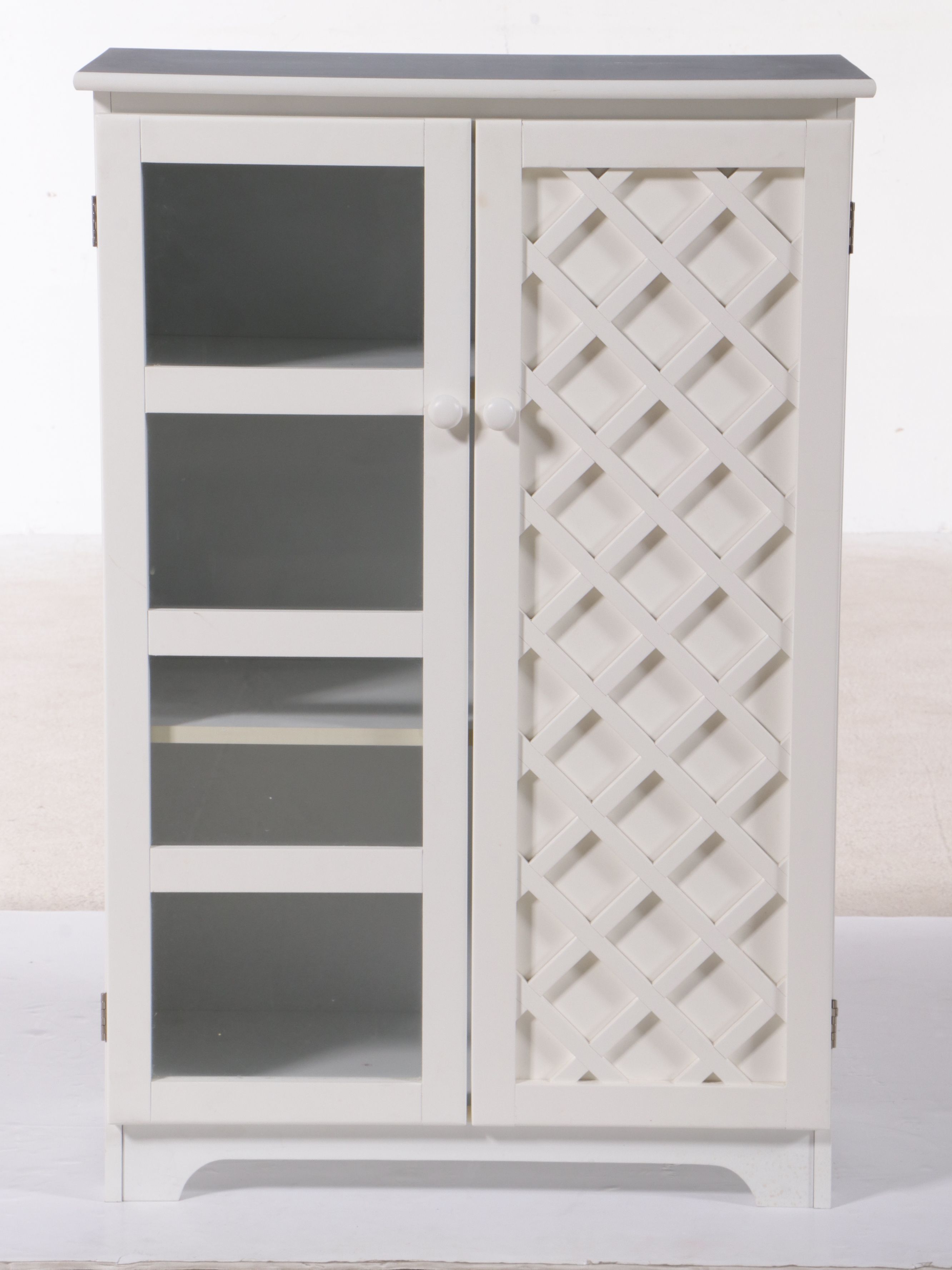 Contemporary White Painted Cabinet with Pair of Nightstands