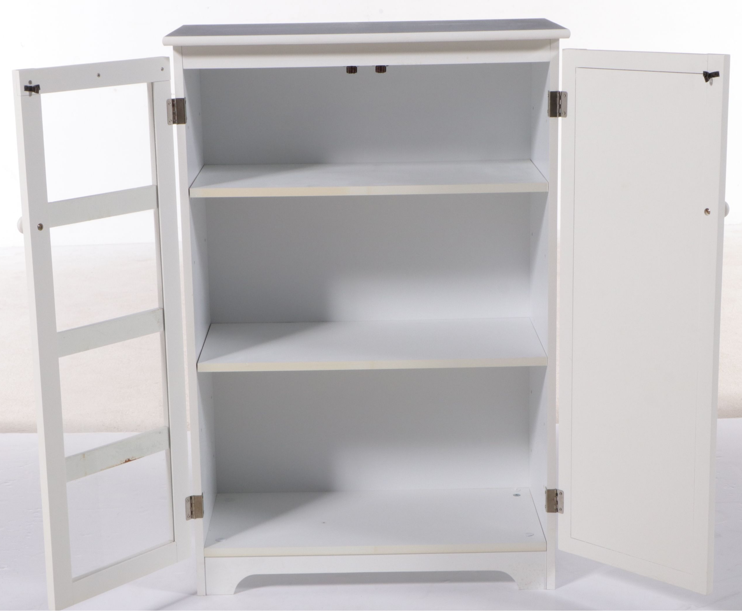 Contemporary White Painted Cabinet with Pair of Nightstands