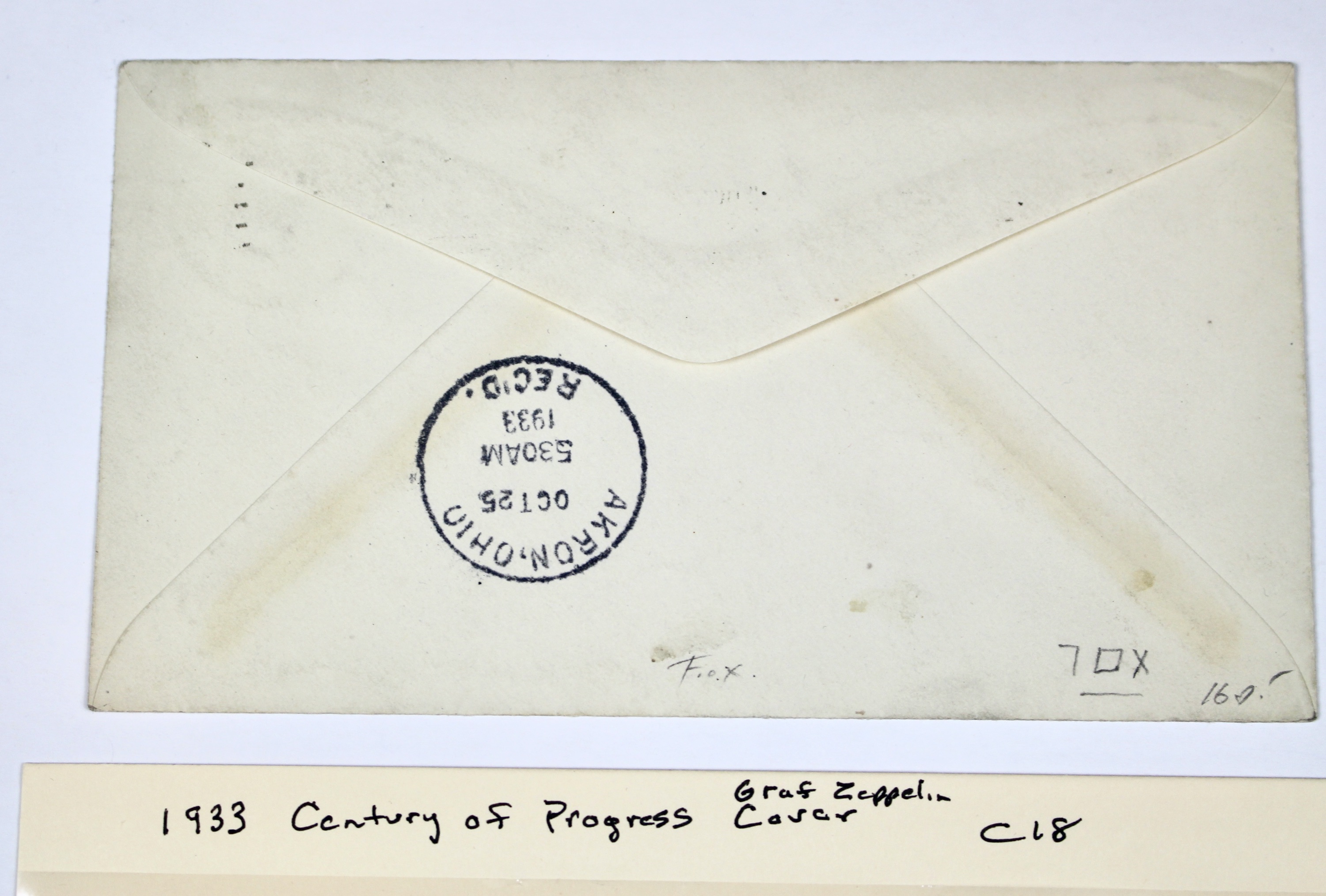 1933 Century of Progress Graf Zeppelin Postal Cover, Scott C18