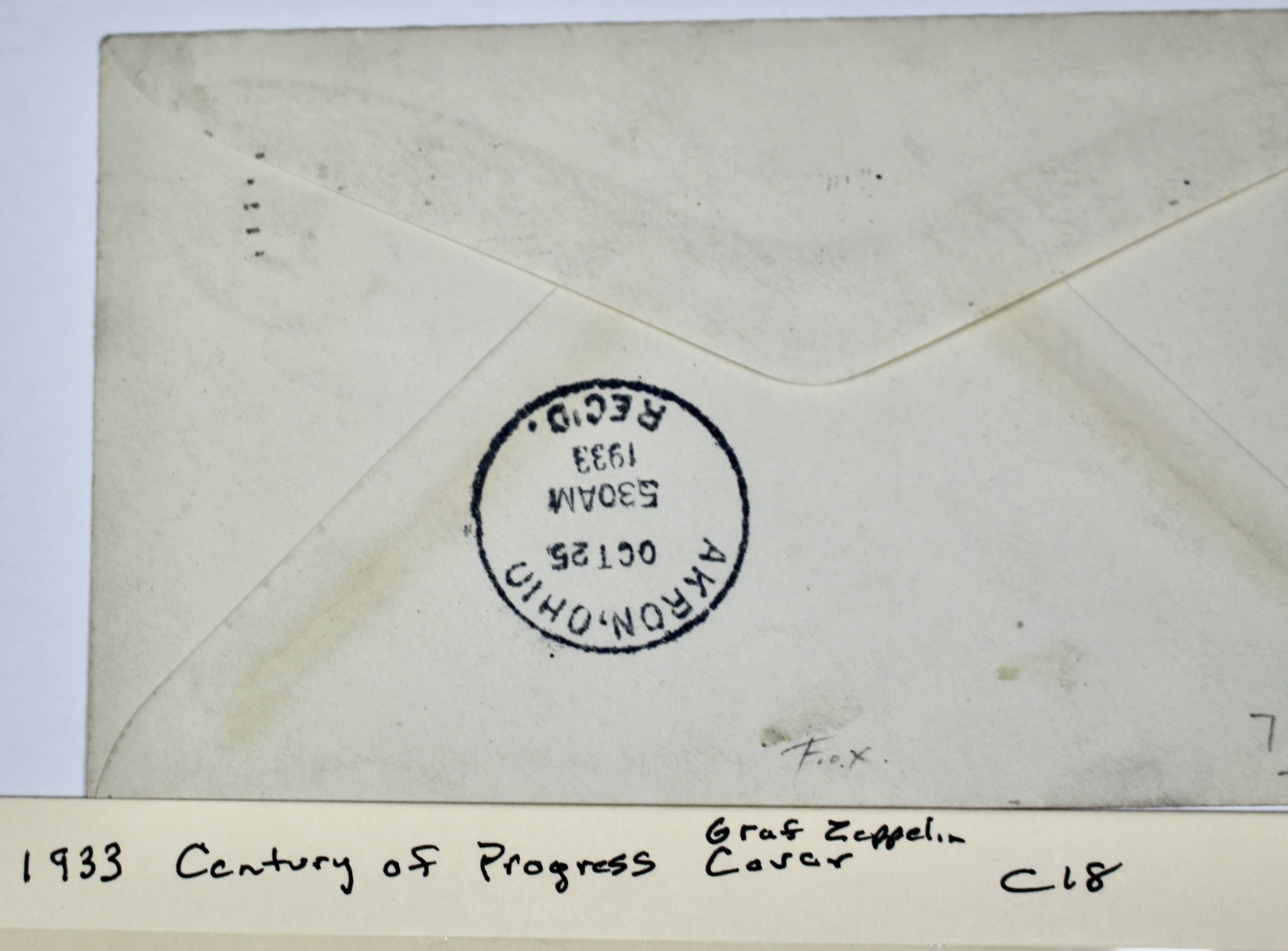 1933 Century of Progress Graf Zeppelin Postal Cover, Scott C18