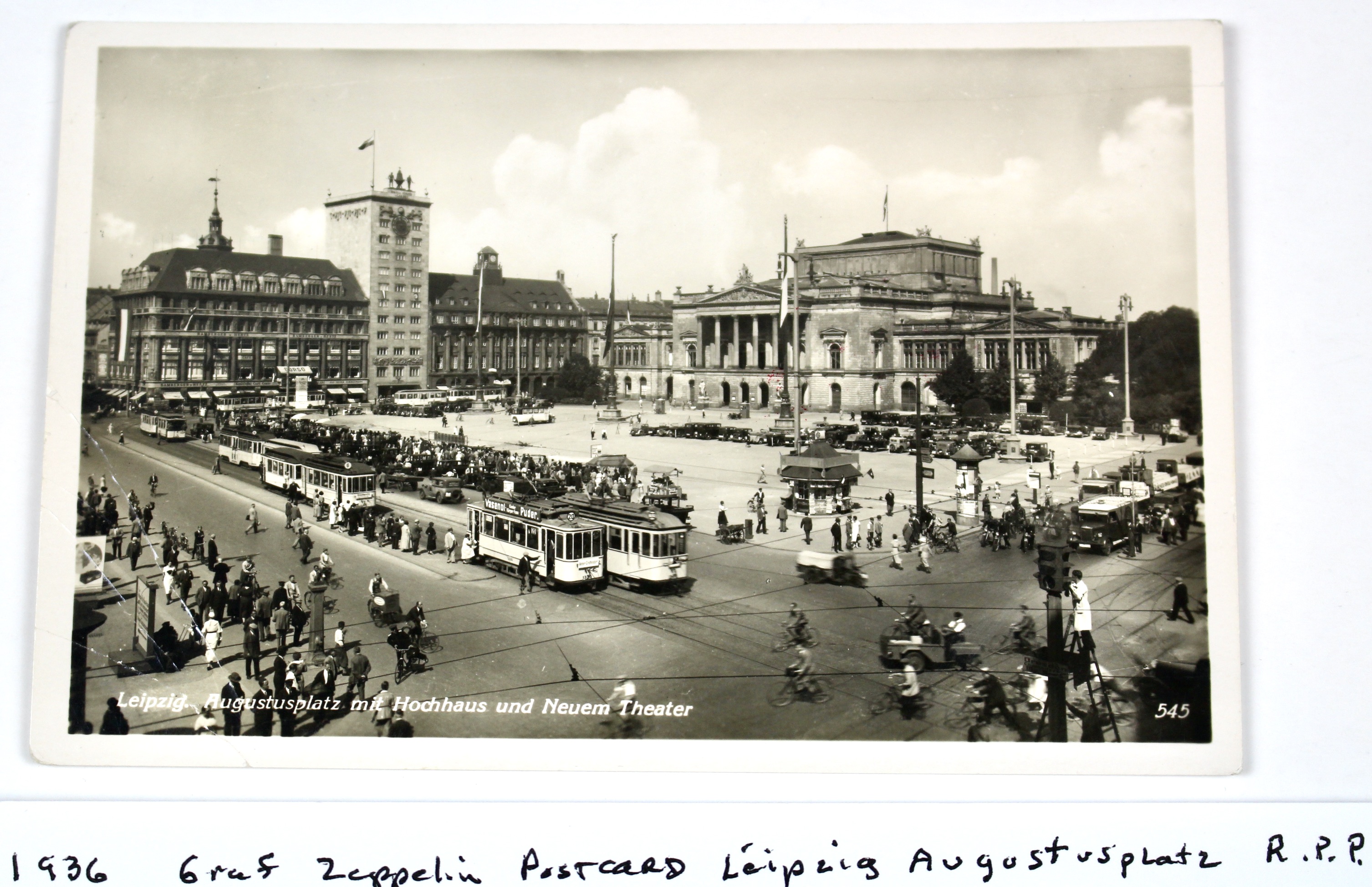 1936 Graf Zeppelin Real Picture Postcard, Featuring Leipzig Augustusplatz