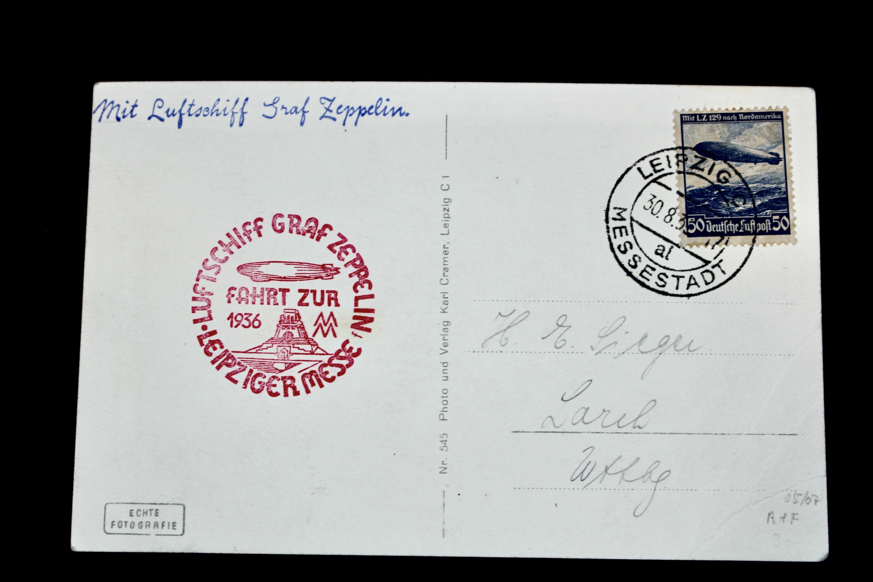 1936 Graf Zeppelin Real Picture Postcard, Featuring Leipzig Augustusplatz