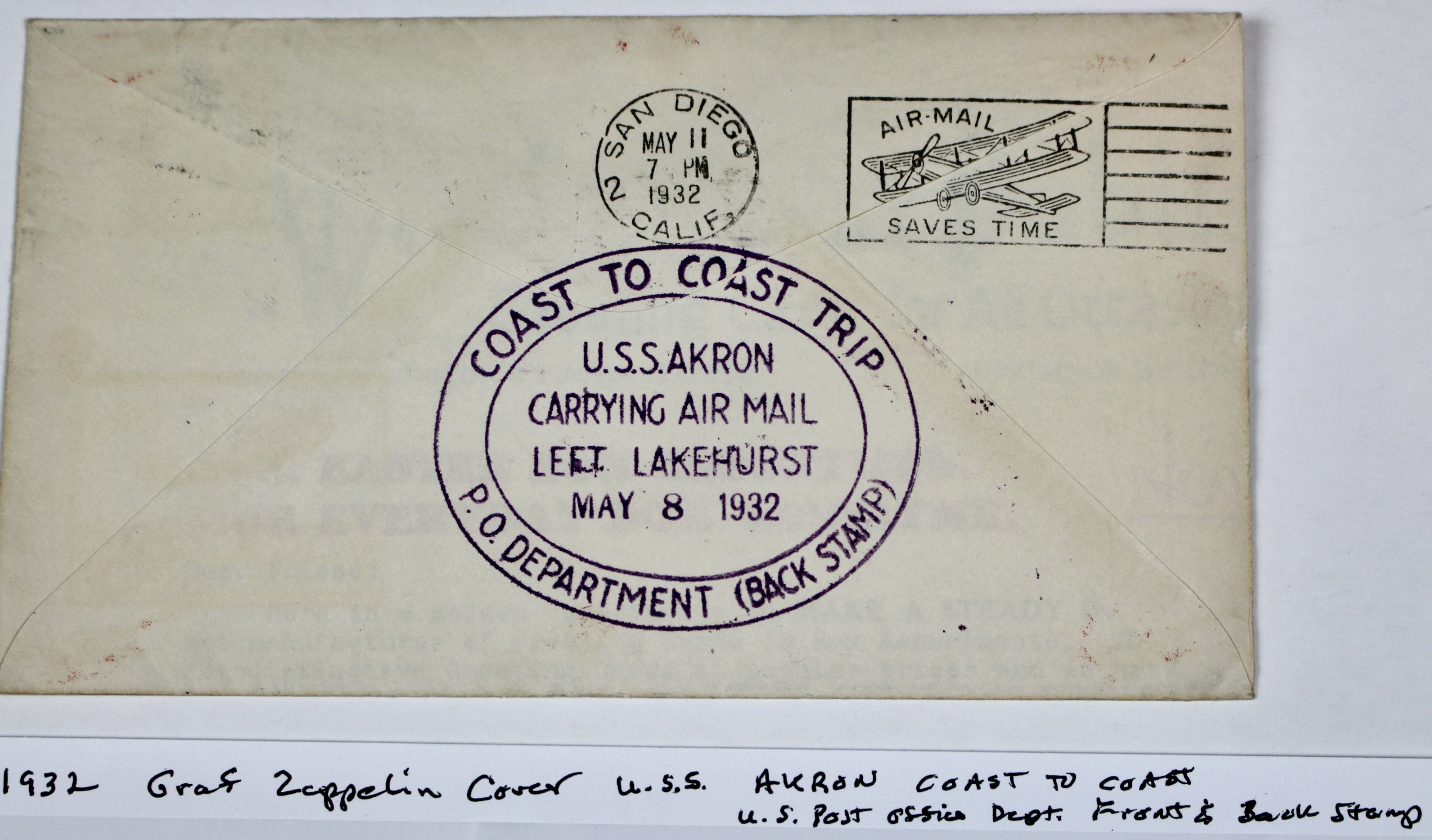 1932 Graf Zeppelin USS Akron Coast-to-Coast Commemorative Postal Cover