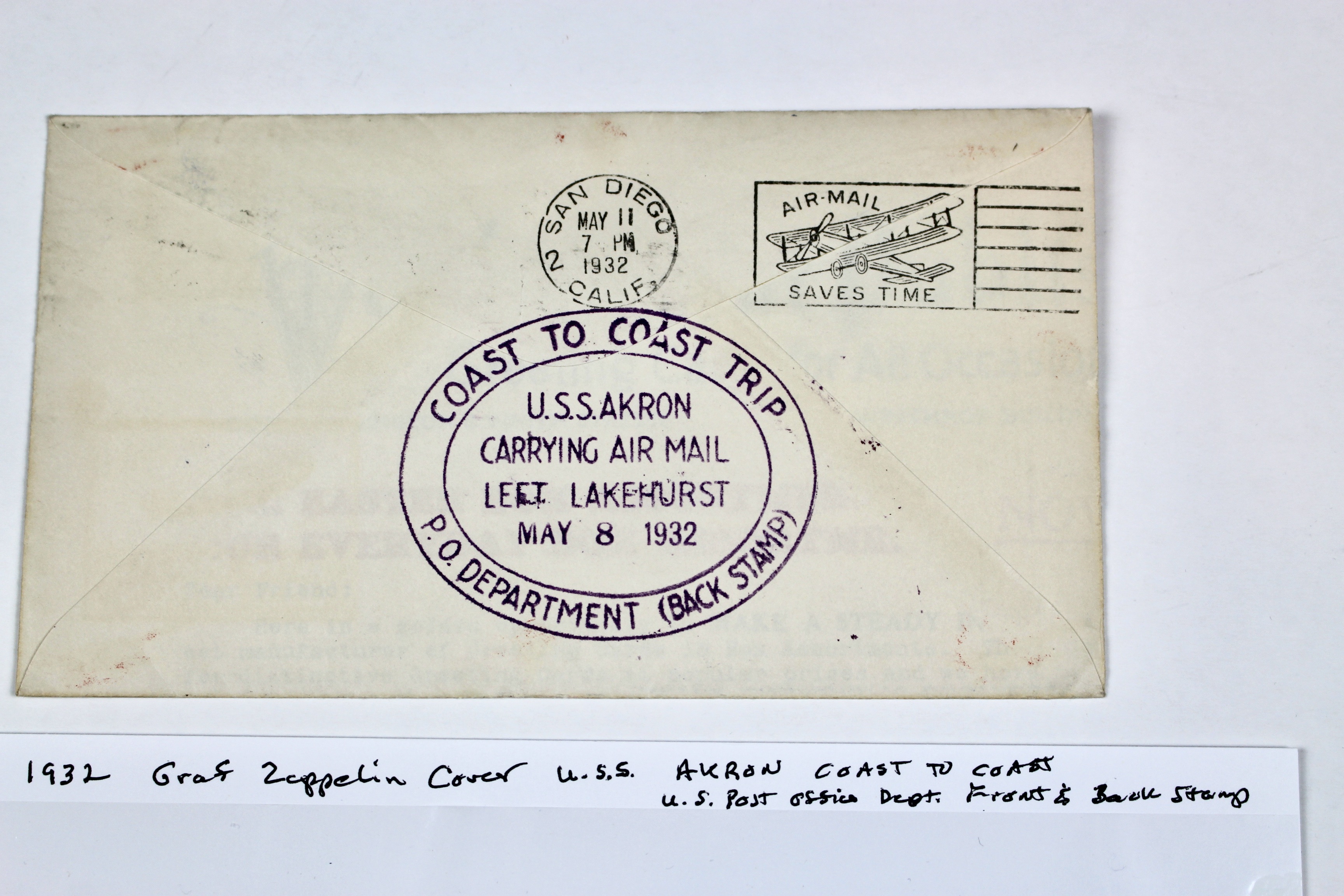 1932 Graf Zeppelin USS Akron Coast-to-Coast Commemorative Postal Cover