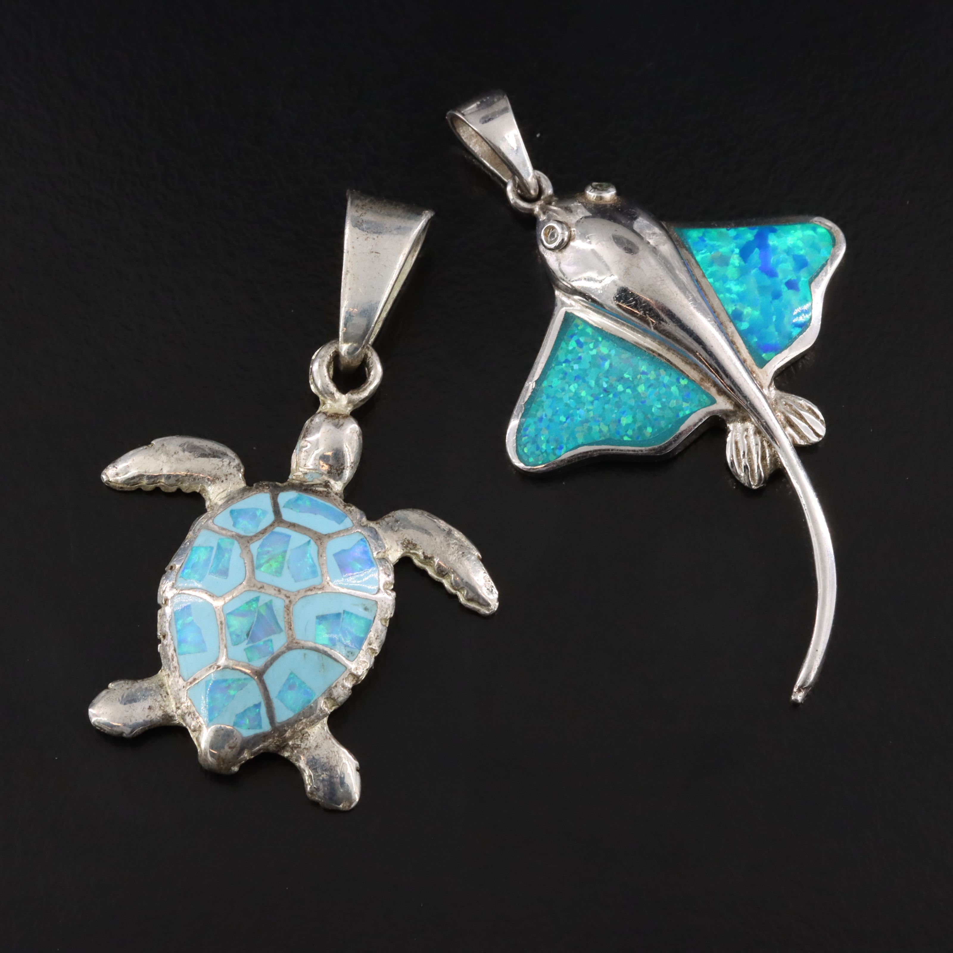 Sterling Opal Manta Ray and Sea Turtle Pendants