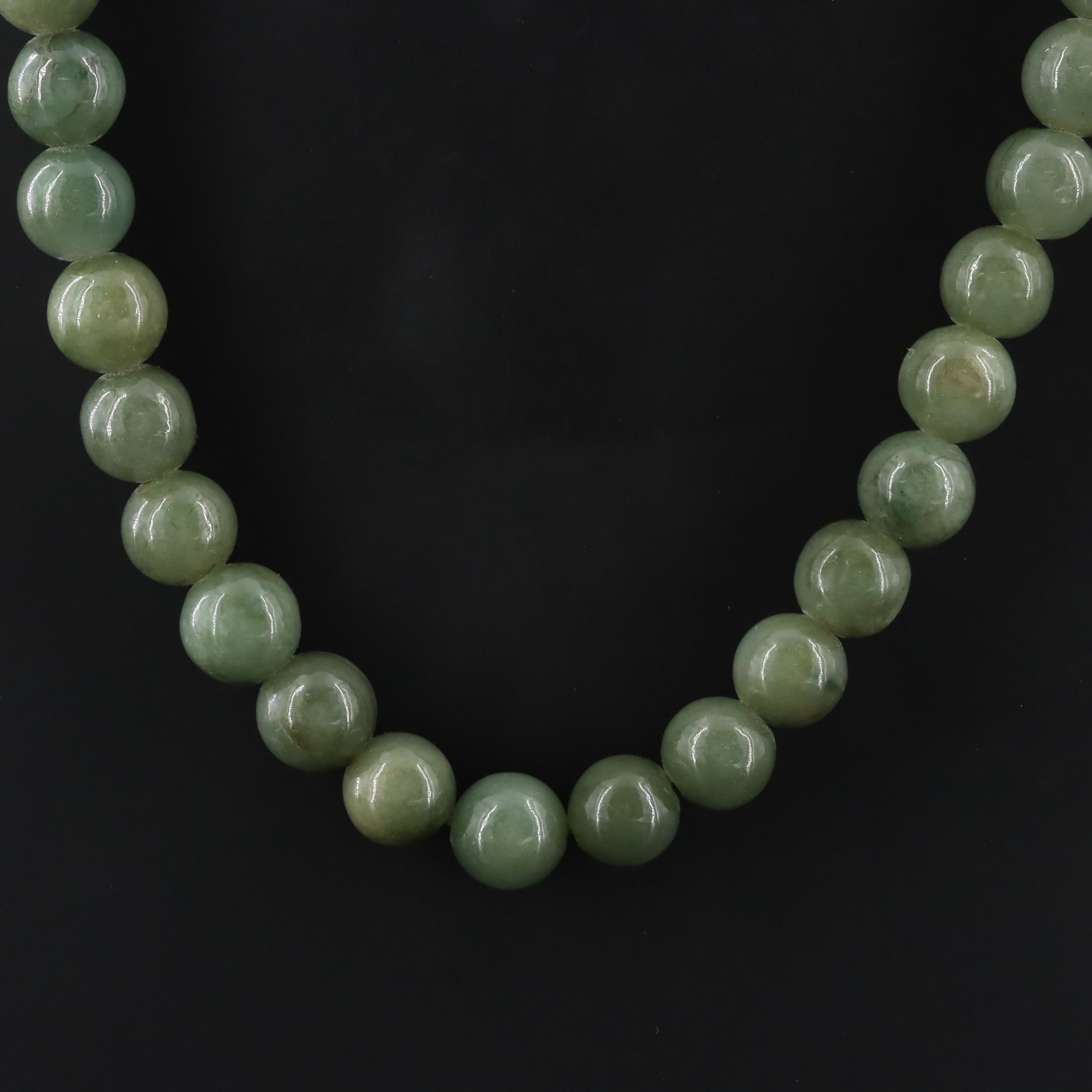 Nephrite Bead Necklace with Sterling Clasp