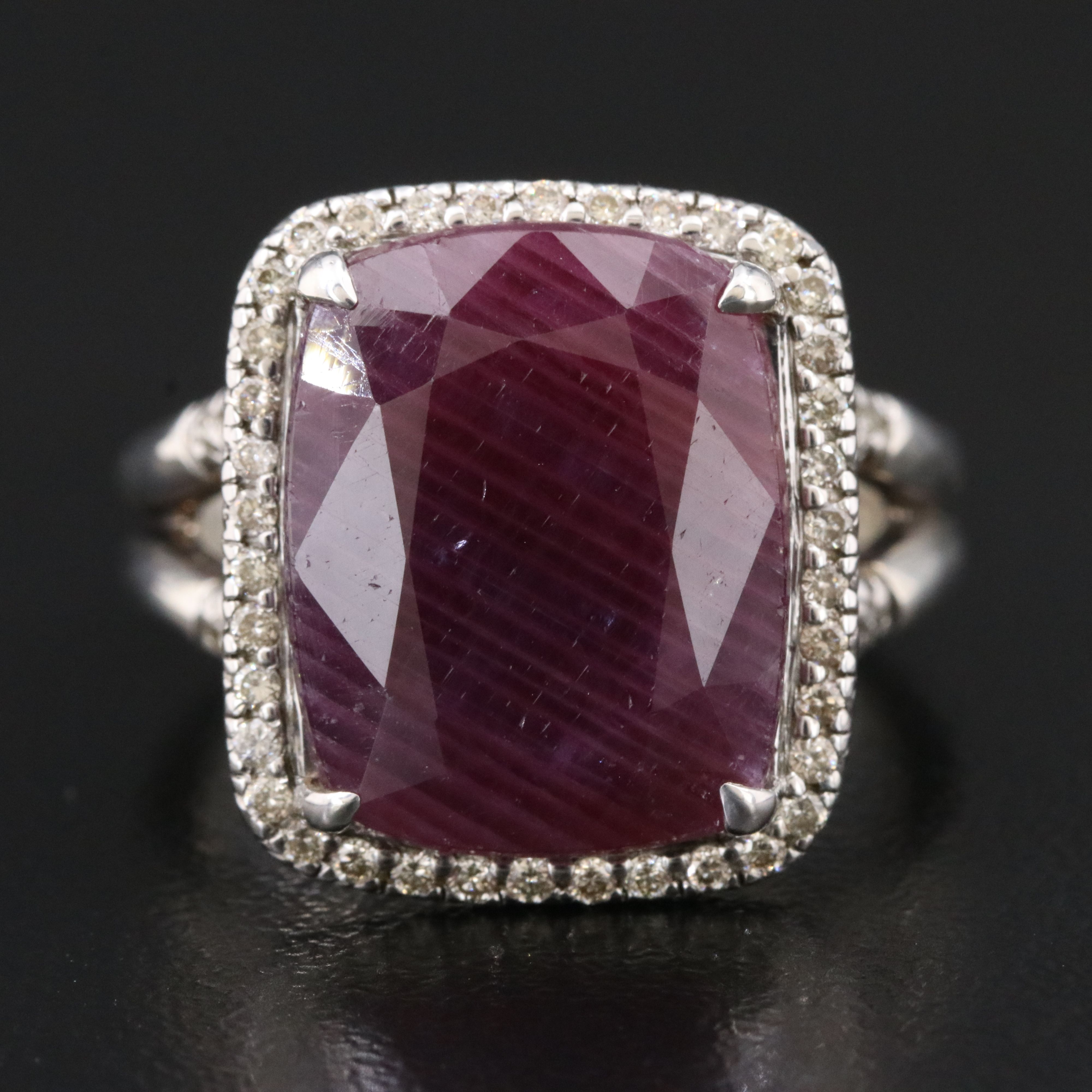 John Hardy Magic Cut Ruby and 0.37 CTW Diamond Halo Ring