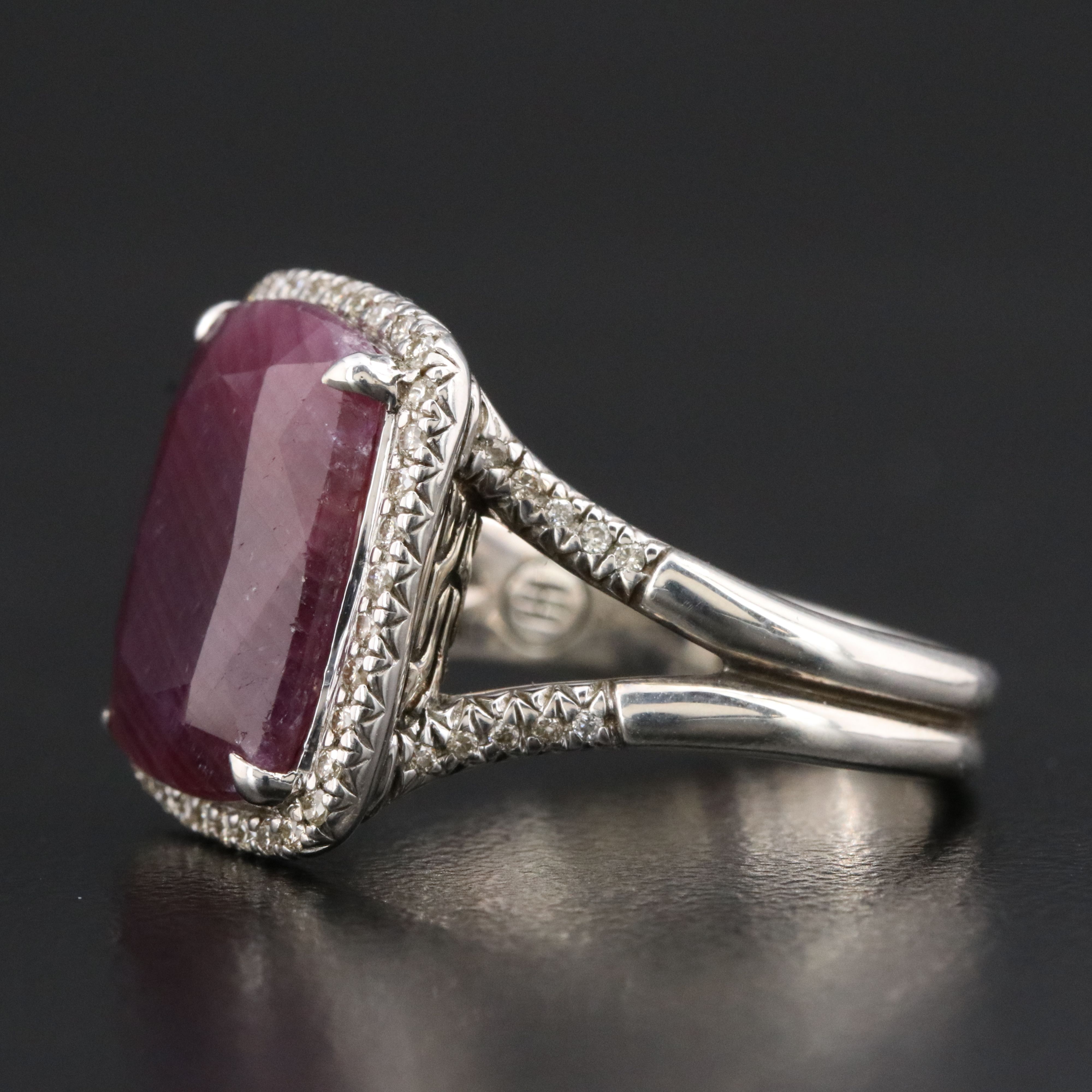 John Hardy Magic Cut Ruby and 0.37 CTW Diamond Halo Ring