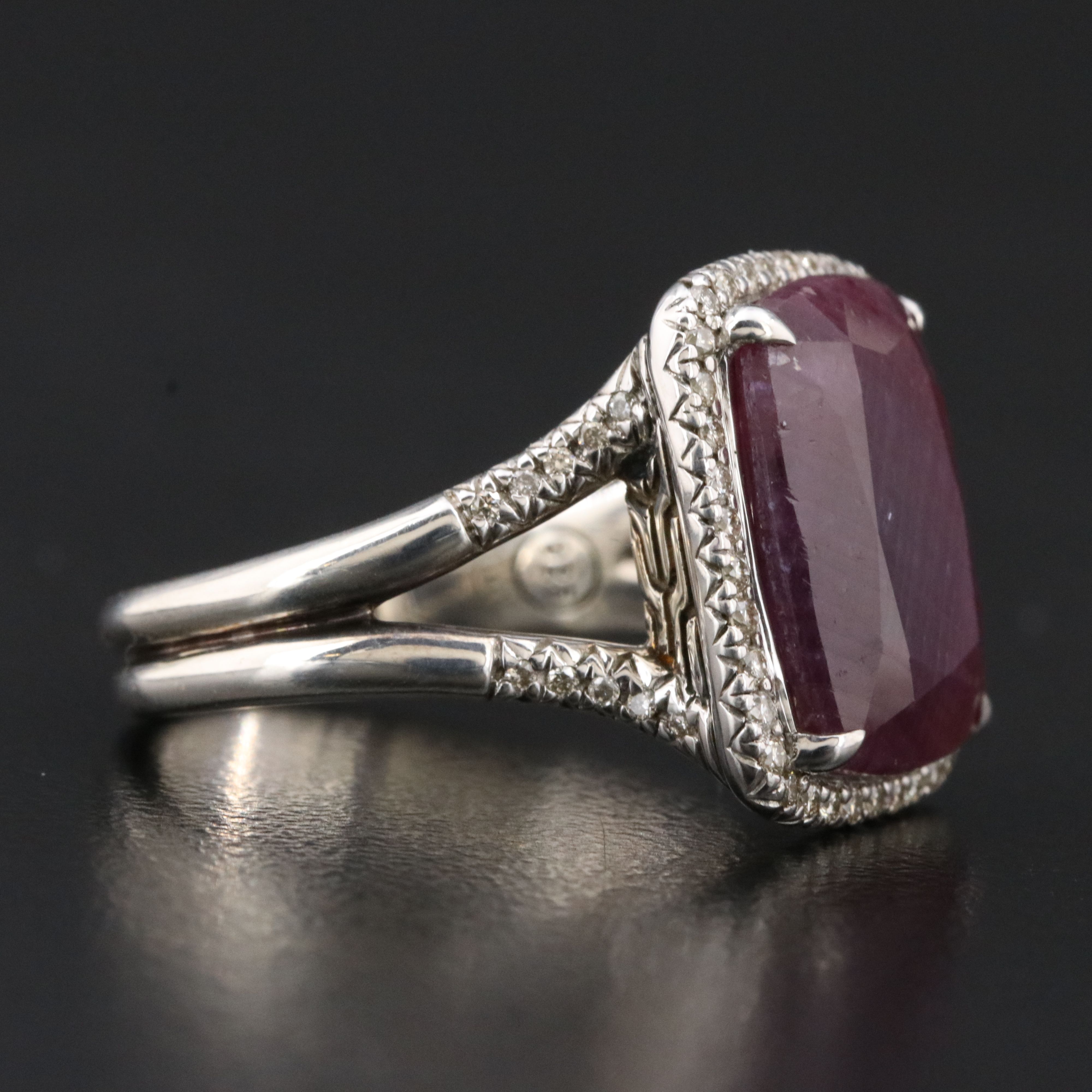 John Hardy Magic Cut Ruby and 0.37 CTW Diamond Halo Ring