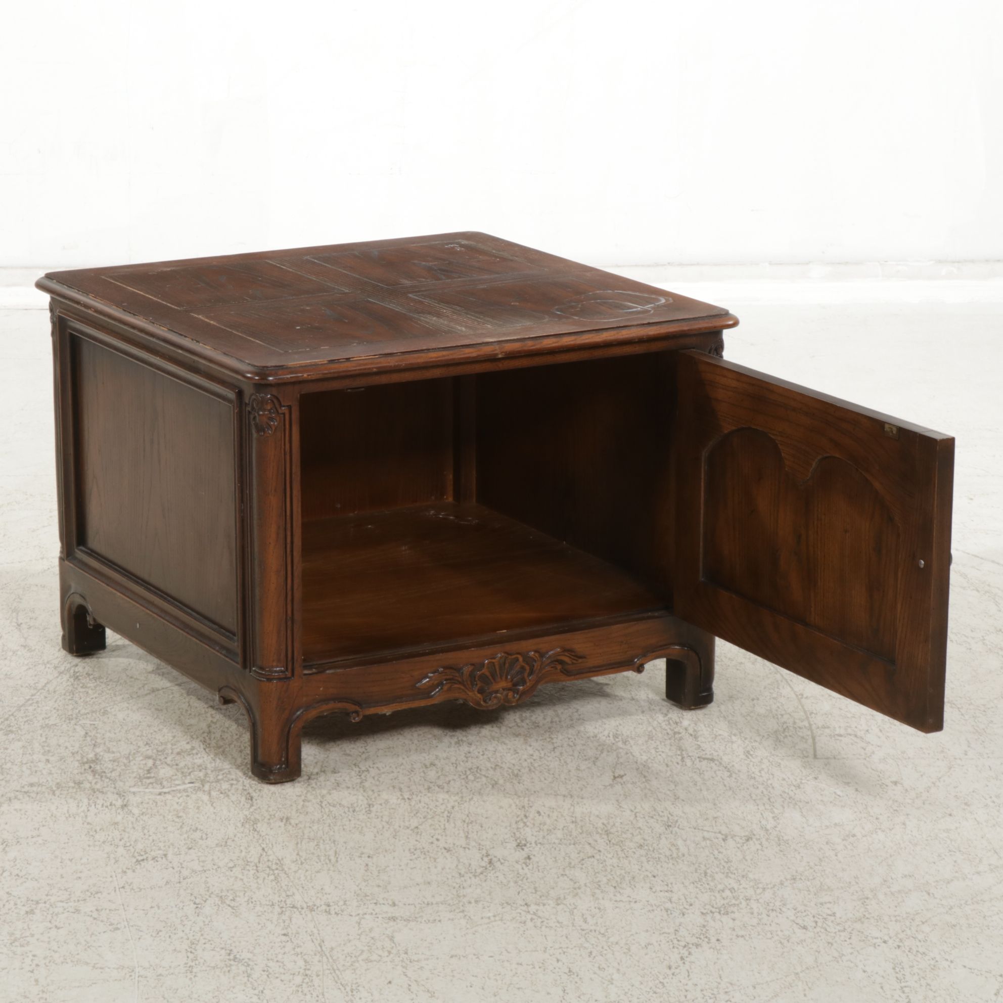 French Provincial Style Oak Side Table with Cabinet Storage