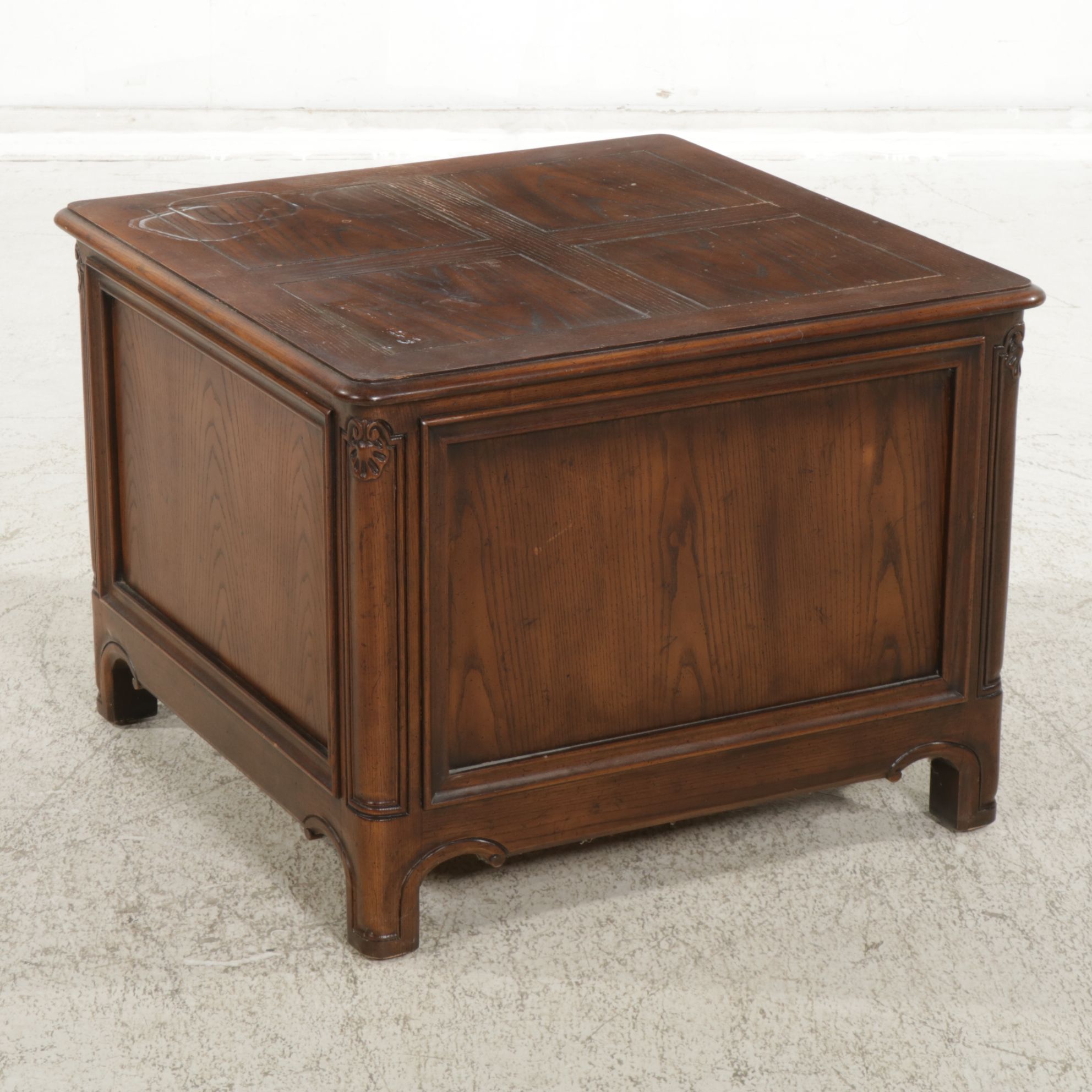 French Provincial Style Oak Side Table with Cabinet Storage
