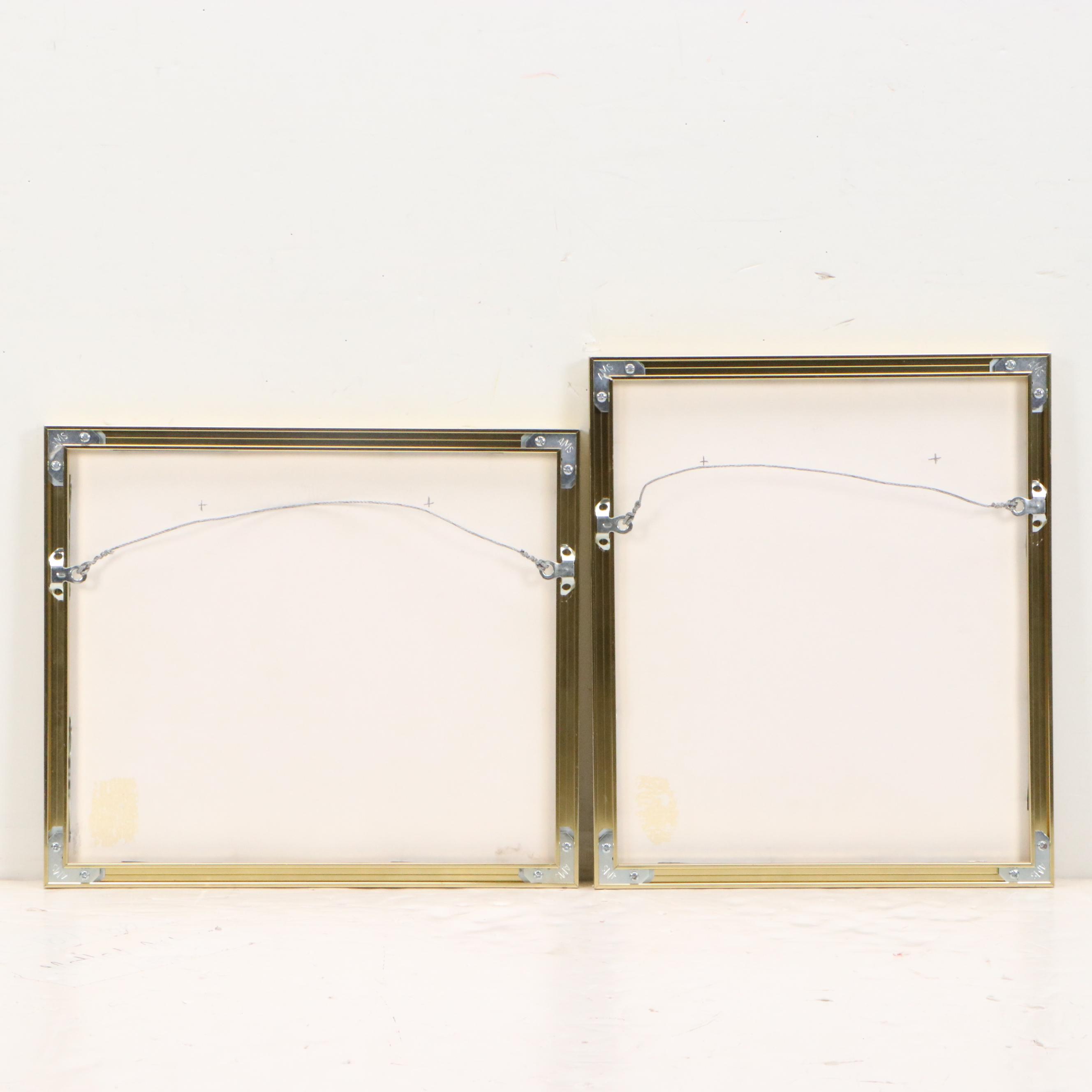 Braun Ink and Watercolor Illustrations of Train Stations, Late 20th C.