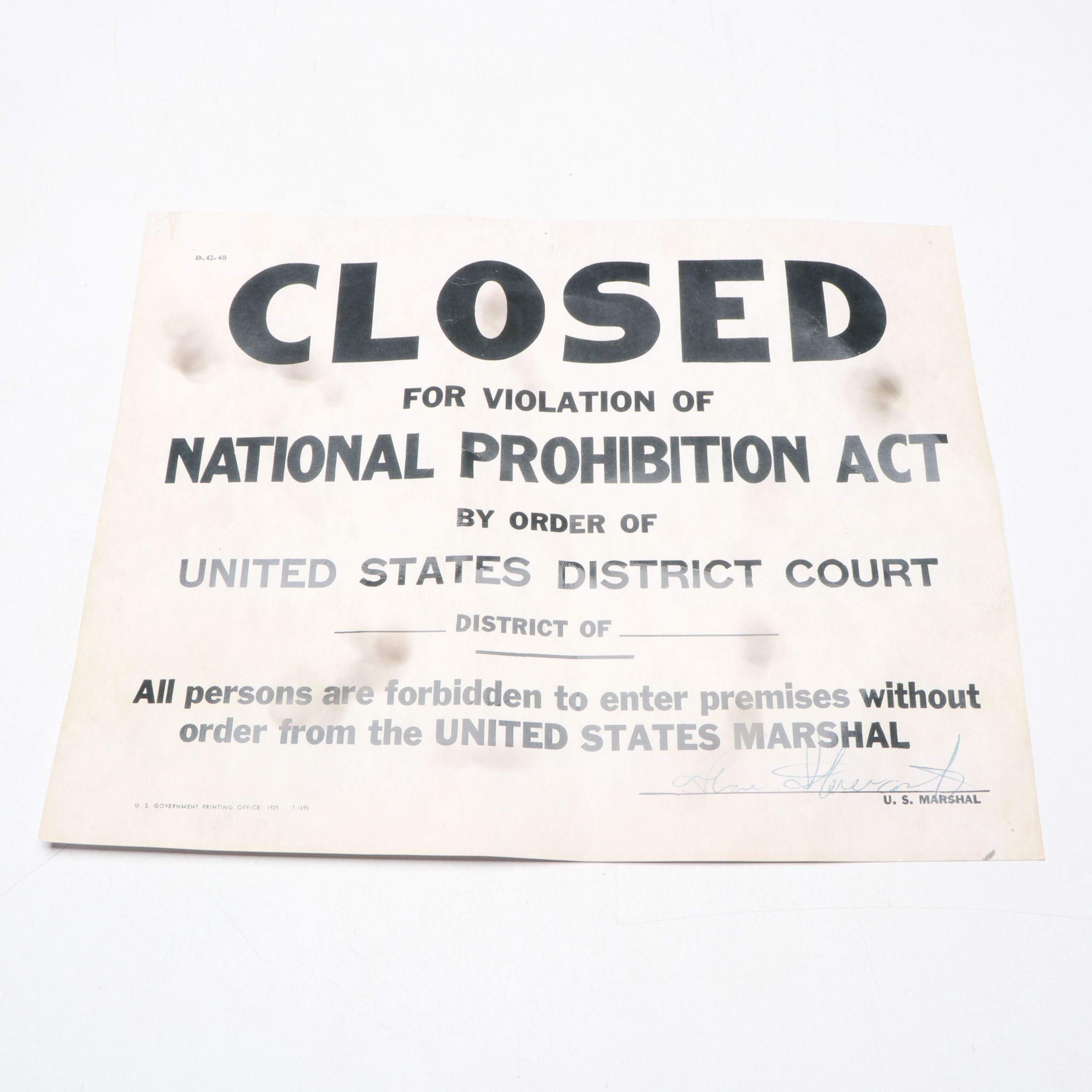 Prohibition Style Whisky Prescription Form with Reproduction Sign