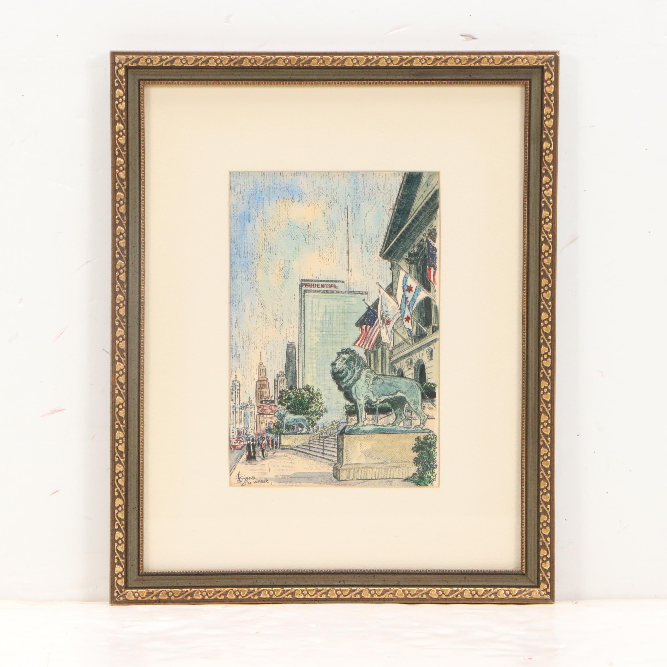 Diana Weber Ink and Watercolor Illustrations of Chicago Scenes, 1972