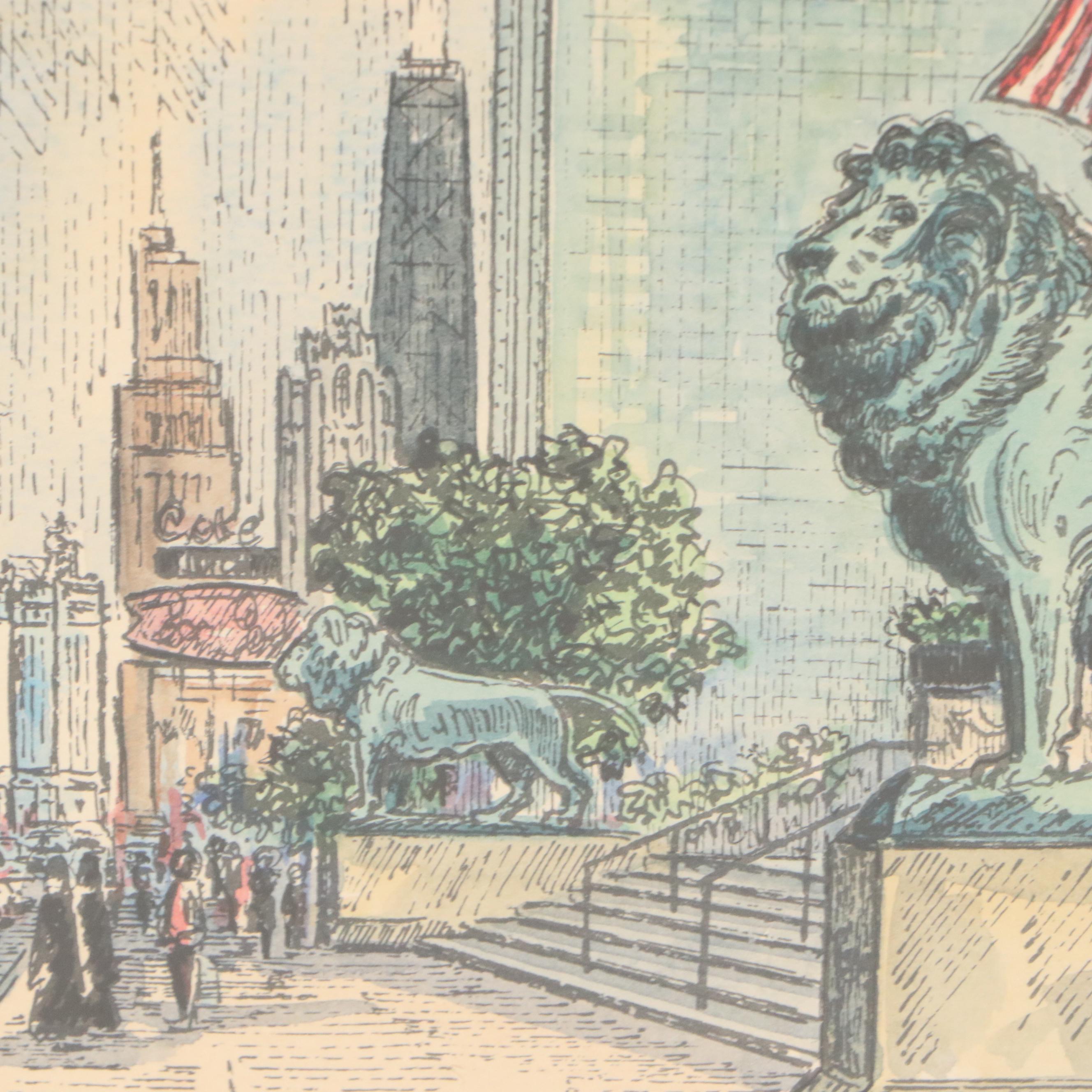 Diana Weber Ink and Watercolor Illustrations of Chicago Scenes, 1972