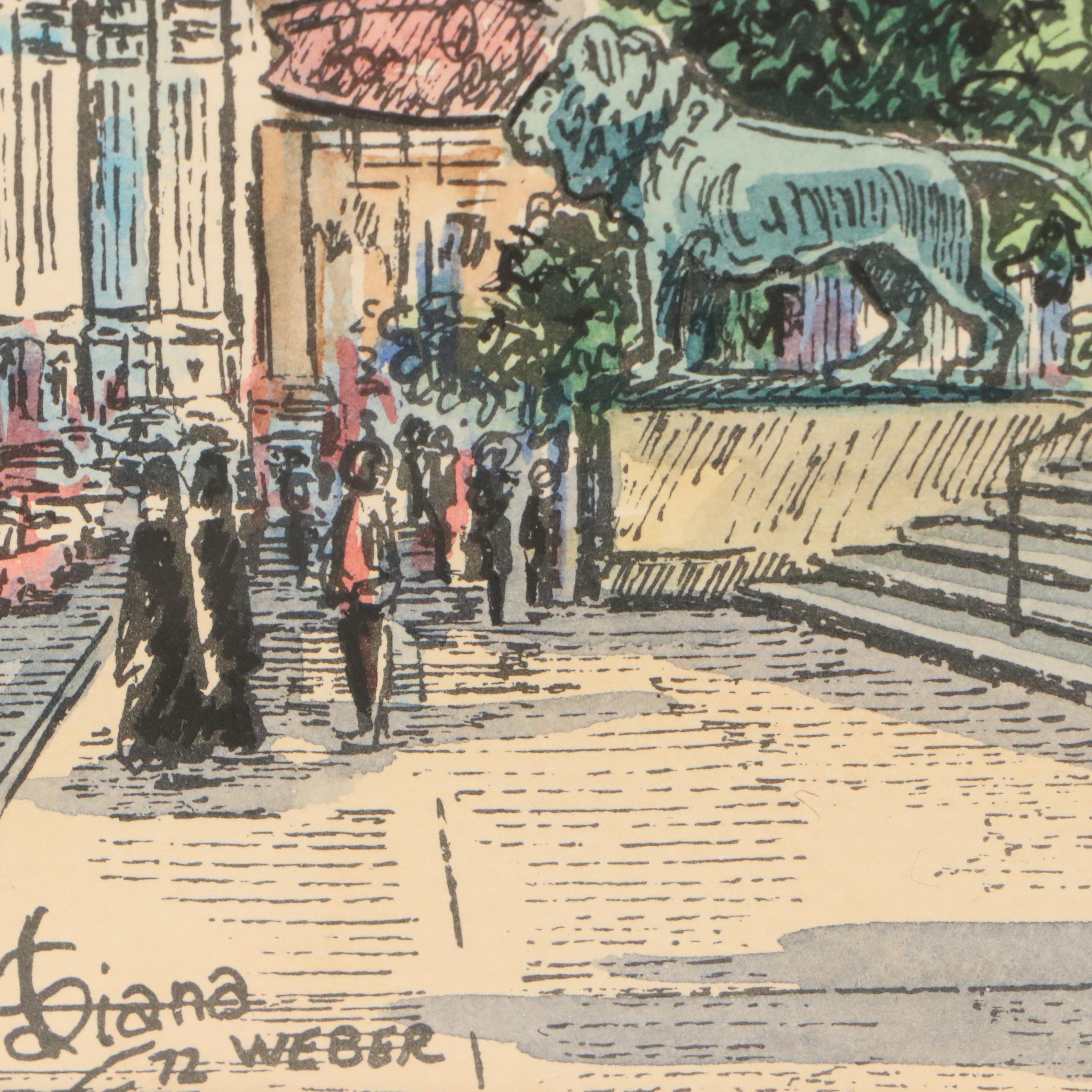 Diana Weber Ink and Watercolor Illustrations of Chicago Scenes, 1972