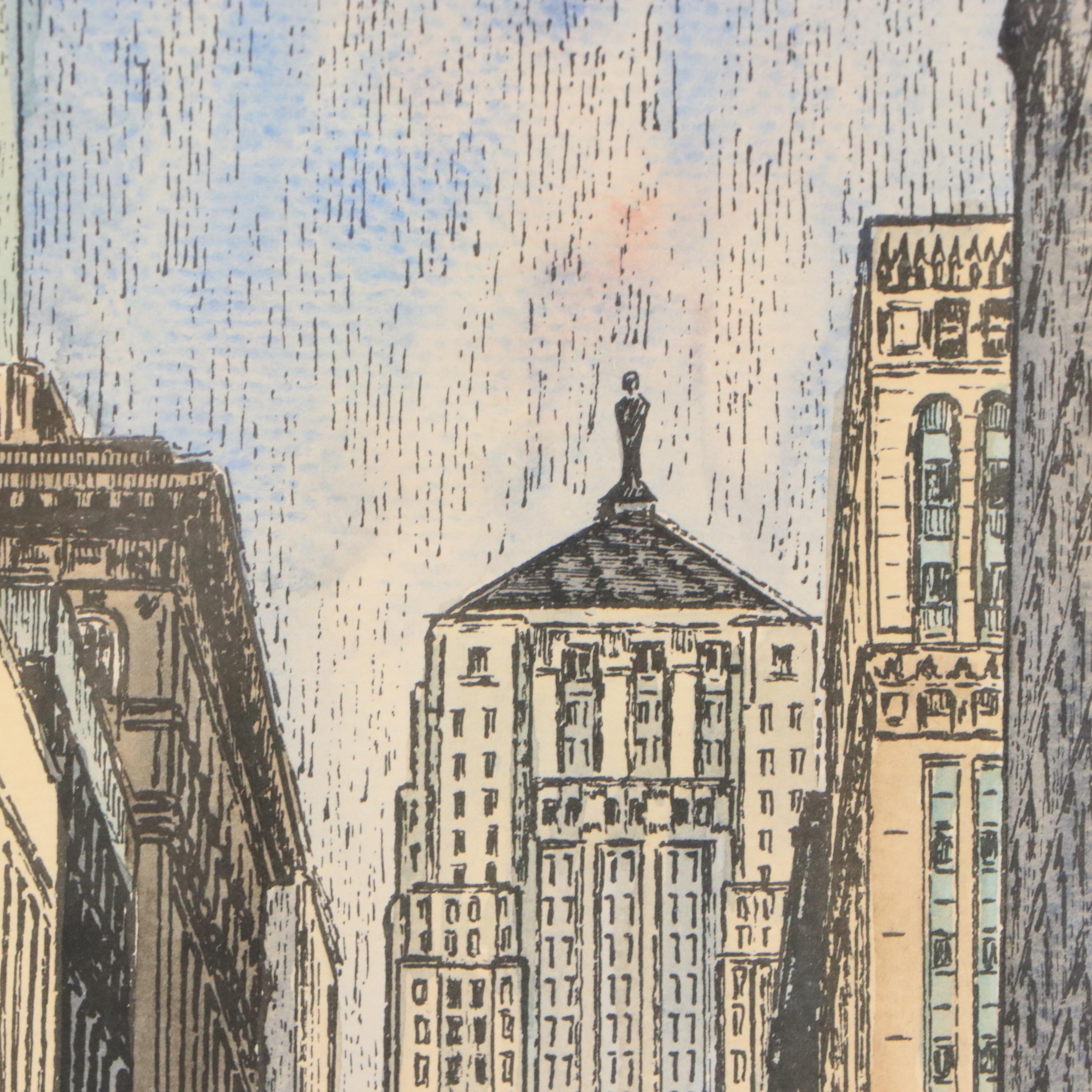 Diana Weber Ink and Watercolor Illustrations of Chicago Scenes, 1972