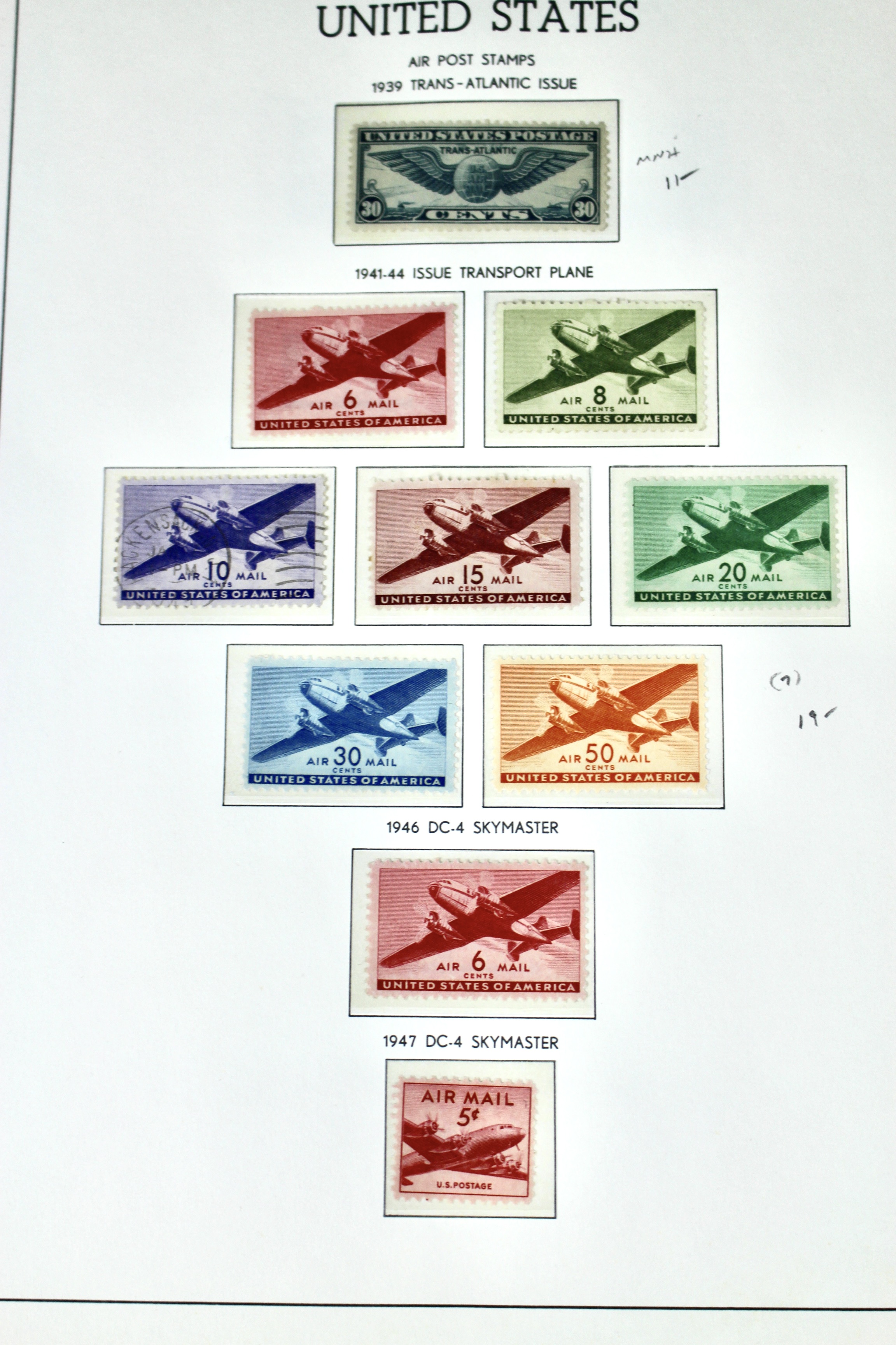 U.S. Air Mail Postage Stamp Collection, 1918 to 1967, Including C1 to 3 and C18