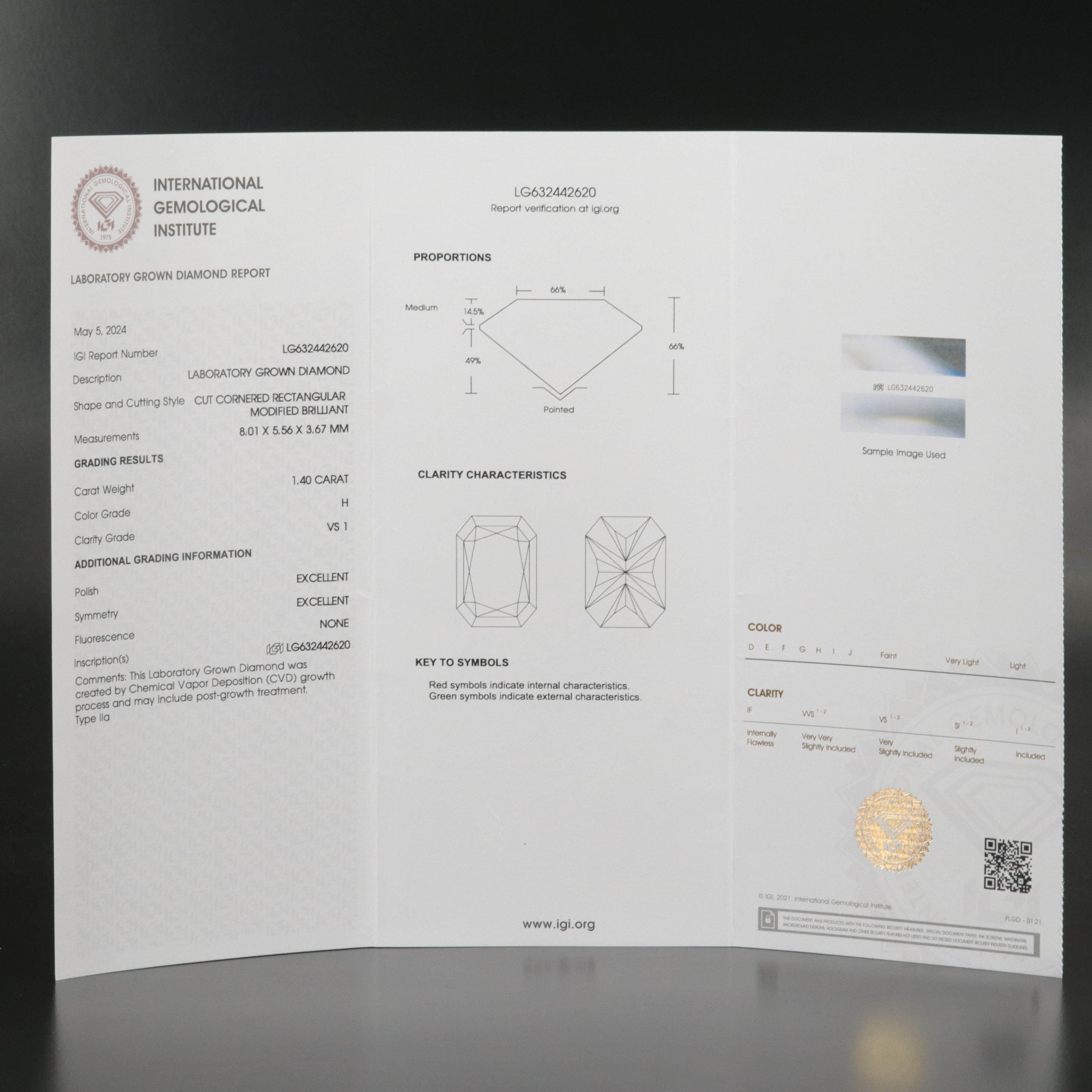 Loose 1.40 CT Lab Grown Diamond with IGI Report