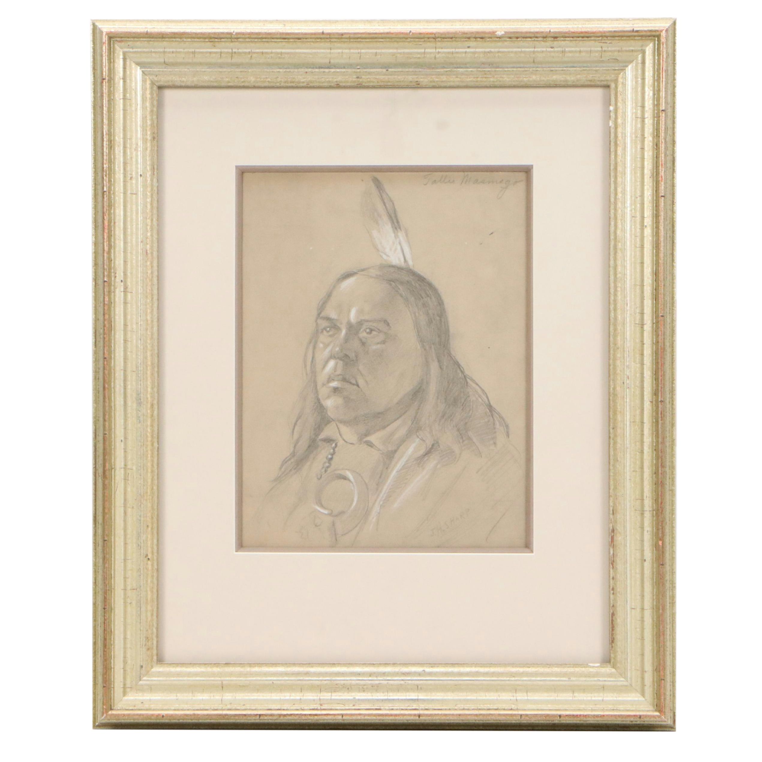 Joseph Henry Sharp Mixed Media Drawing "Portrait of Tallis Masmego"