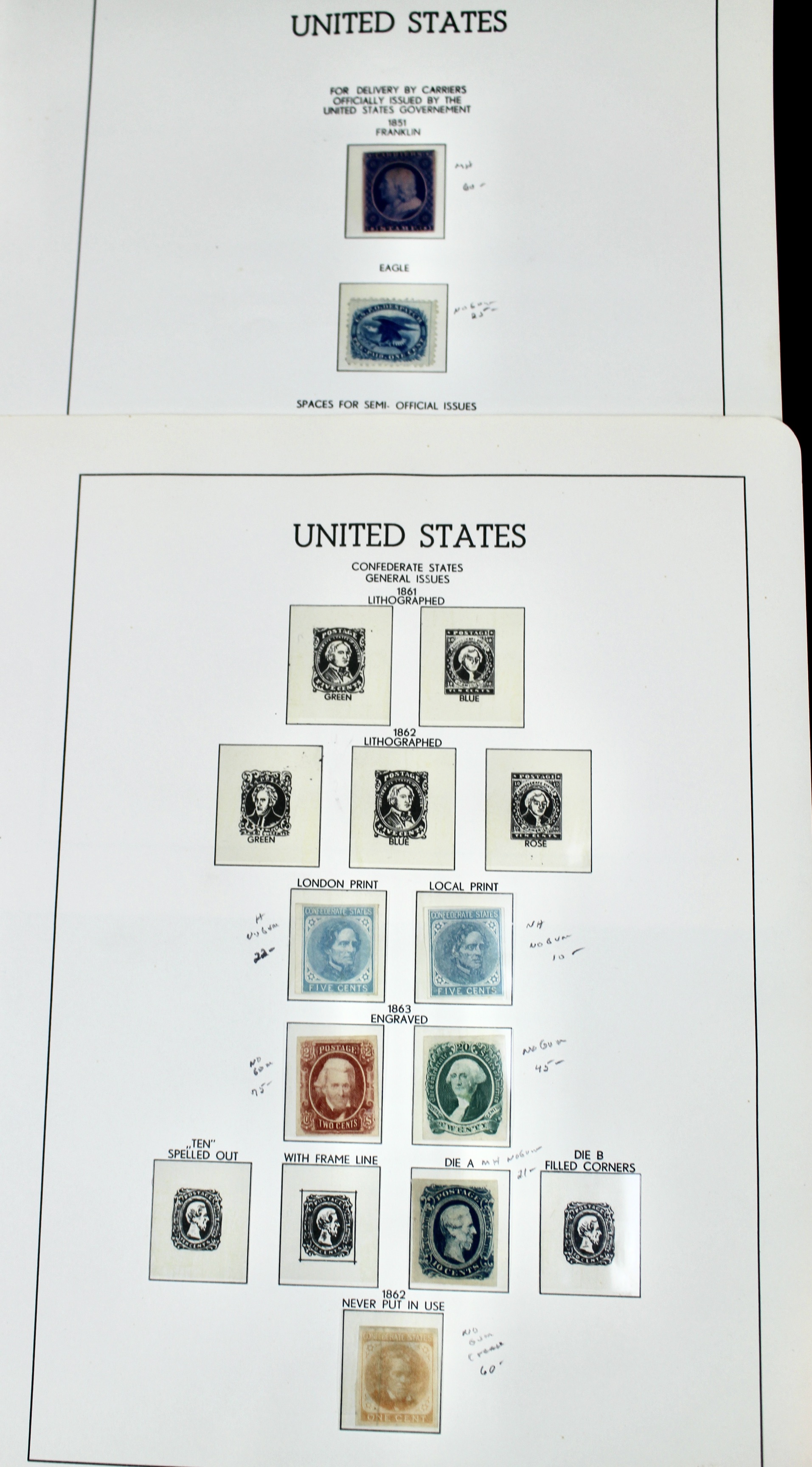 Six Different Confederate States Postage Stamps and Two Different Local Stamps