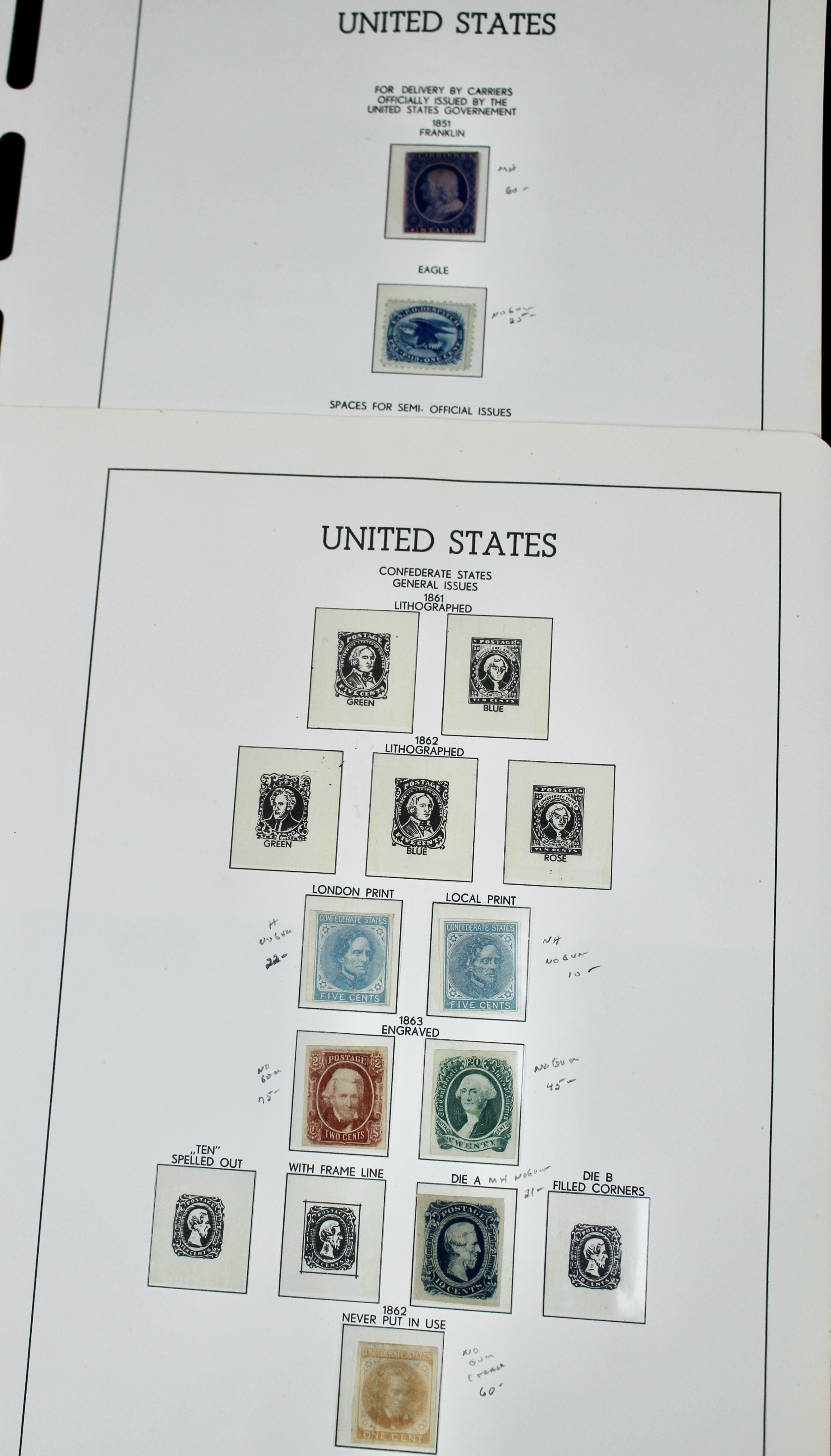 Six Different Confederate States Postage Stamps and Two Different Local Stamps